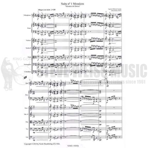 Acosta-Suite No. 1 "Mosaicos" SCORE ONLY-Solo V/2VN/VA/VC/CB /PN