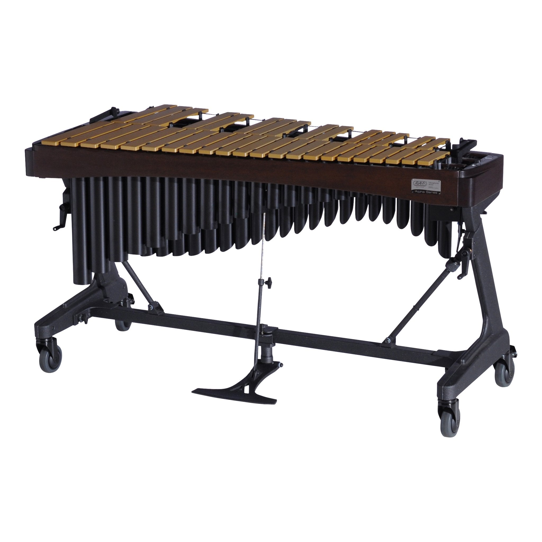 Adams Alpha Vibraphone with Gold Bars, Black Resonators and Espresso Rails Players Side