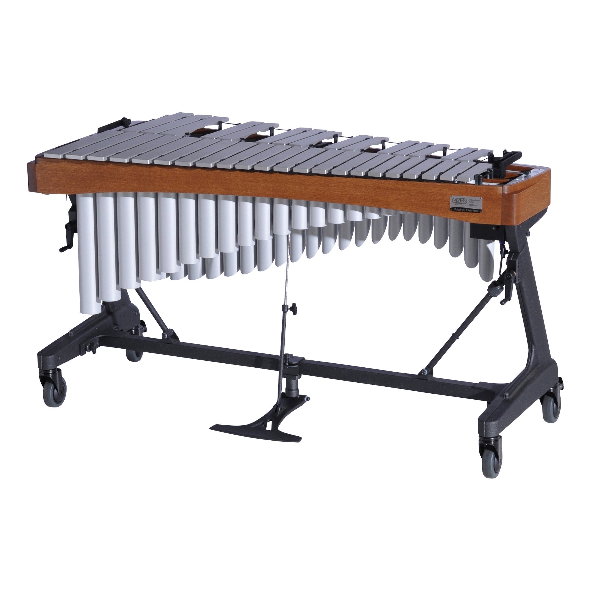 Adams Alpha Vibraphone with Silver Bars, Silver Resonators and Walnut Rails Players Side