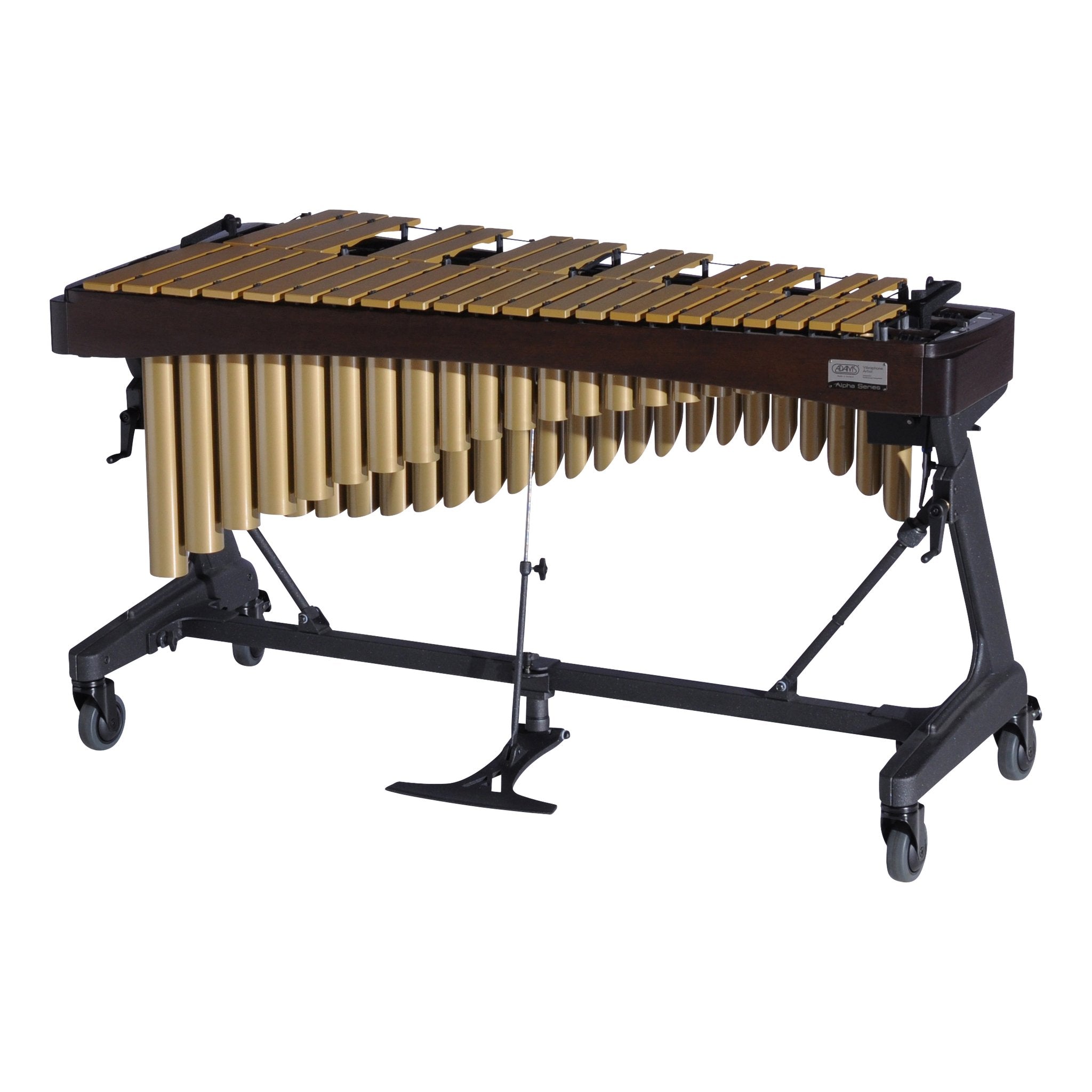Adams Alpha Vibraphone with Gold Bars, Gold Resonators and Espresso Rails Players Side