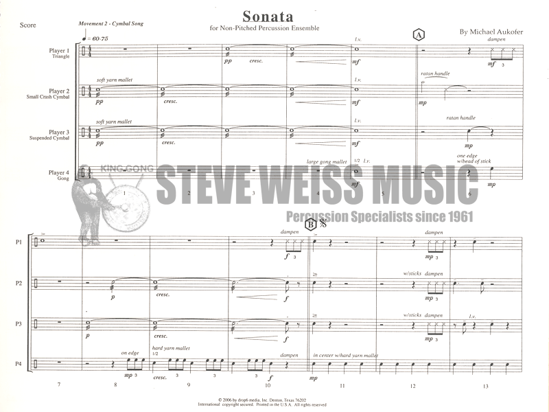 Aukofer-Sonata for Non-Pitched Percussion Ensemble (SP)- /DS