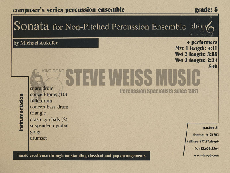 Aukofer-Sonata for Non-Pitched Percussion Ensemble (SP)- /DS