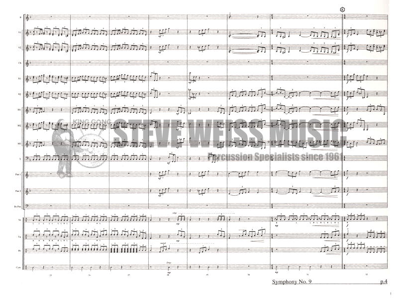 Beethoven - Symphony No. 9 arr. Wylie (SP)-B/2V/C/2X/3M/4T/steel drs.