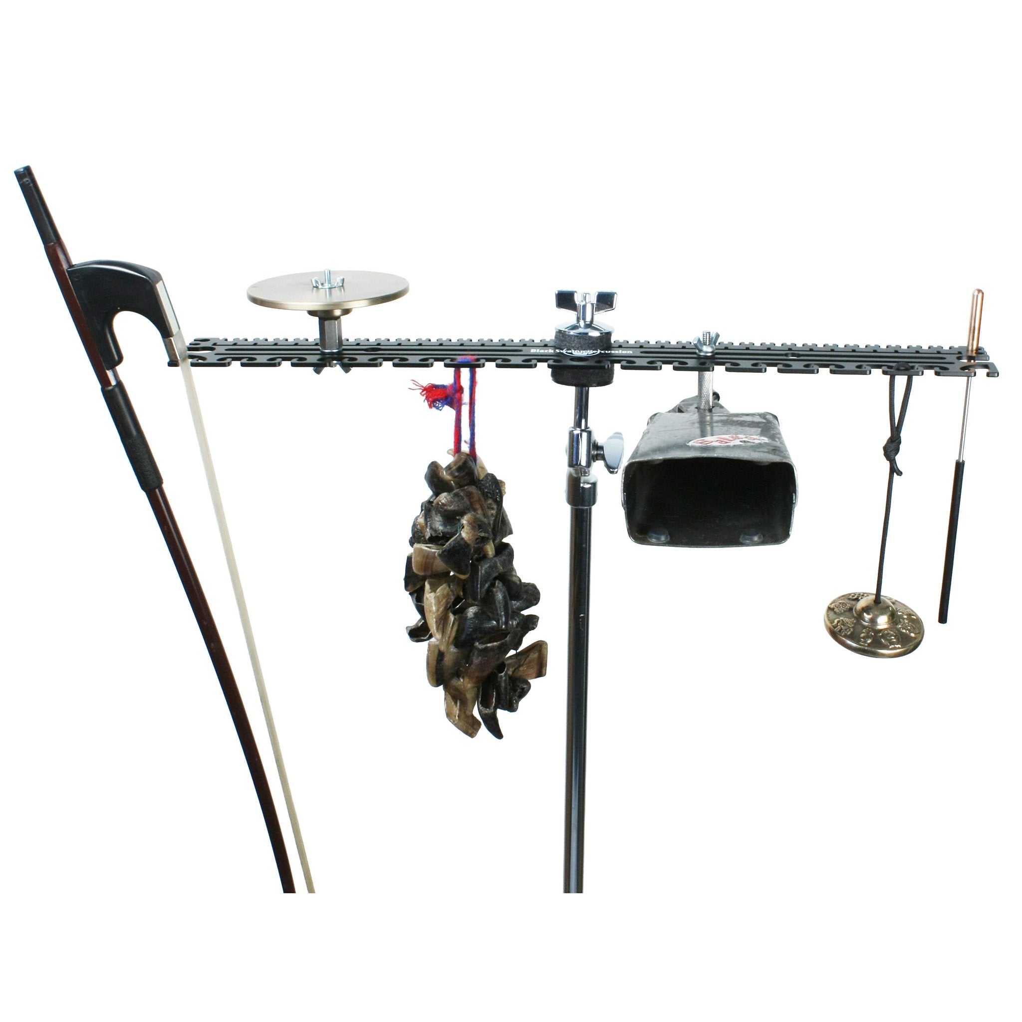 Black Swamp RecPlate Percussion Mount with Cowbells, Rattle, Finger Cymbal