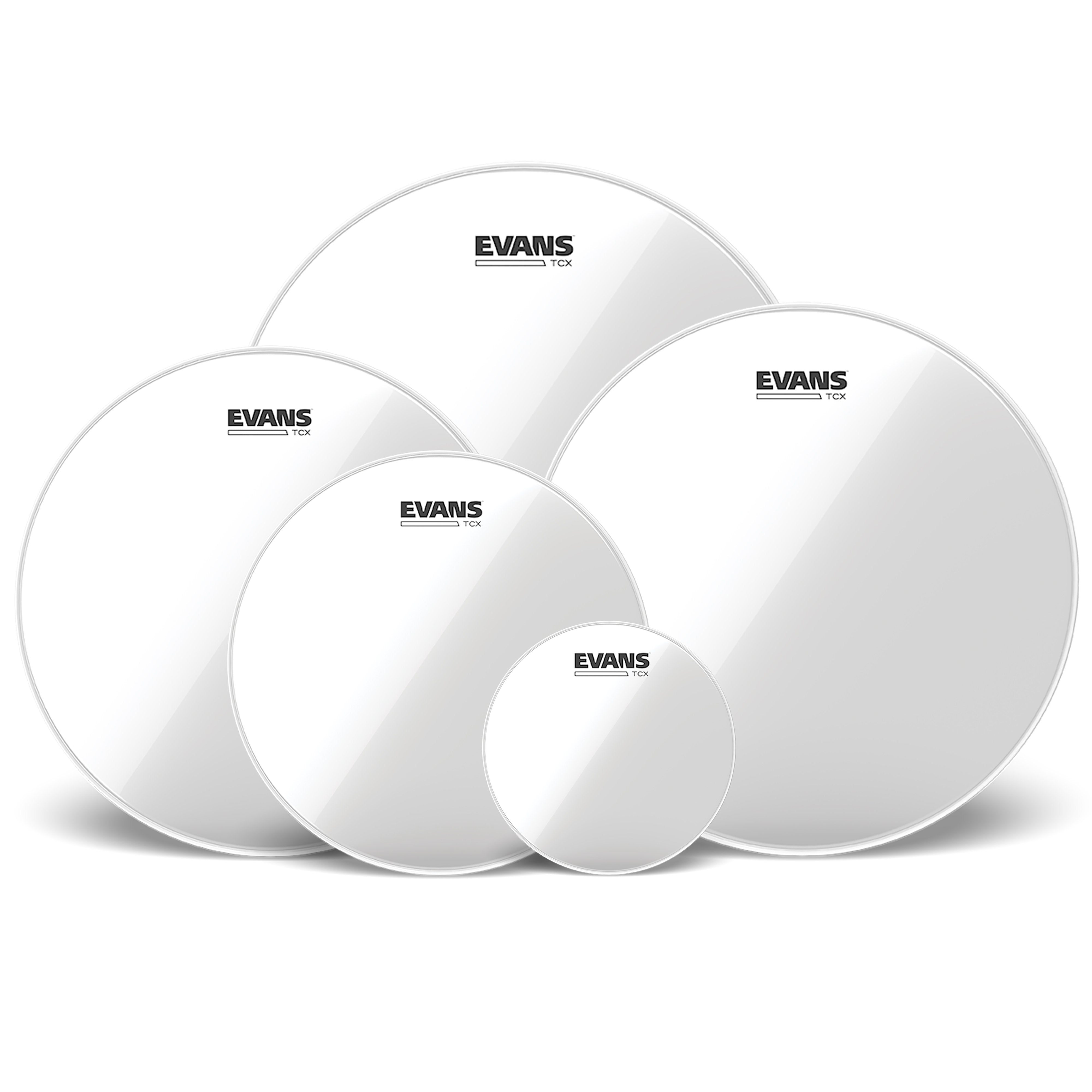 Evans TCX Clear Marching Tenor Drumhead Pack - 6"/10"/12"/13"/14" - Image 1
