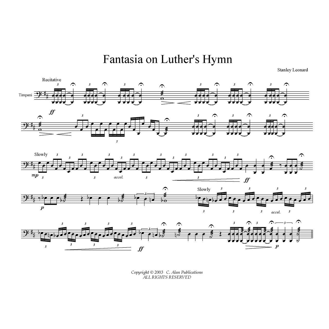 Fantasia on Luthers Hymn for organ and timpani Stanley Leonard score example
