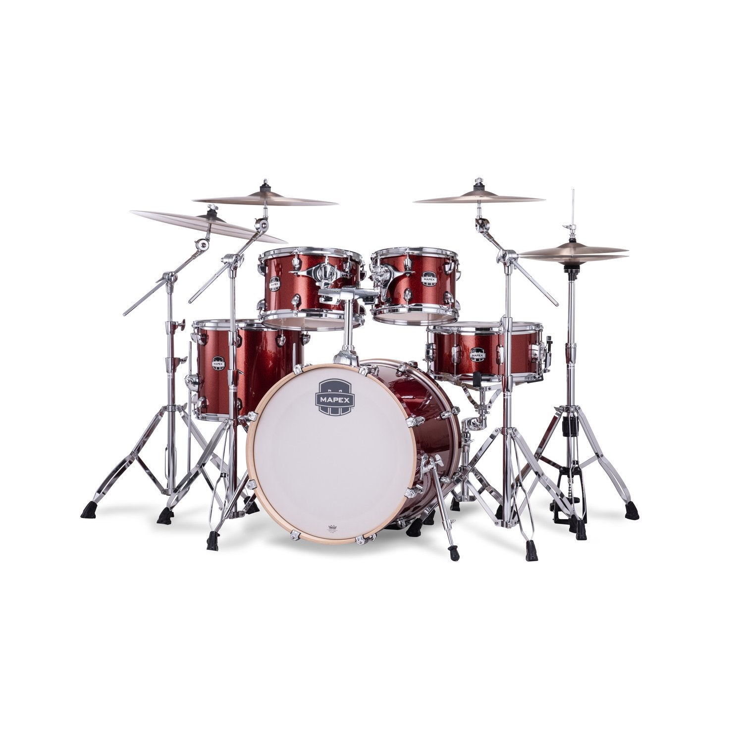 Mapex Mars Birch 5pc Fusion Shell Pack (20x10x12x14, 14x6.5) - Blood Orange Sparkle MPX-MA504SF-OR Left Angle