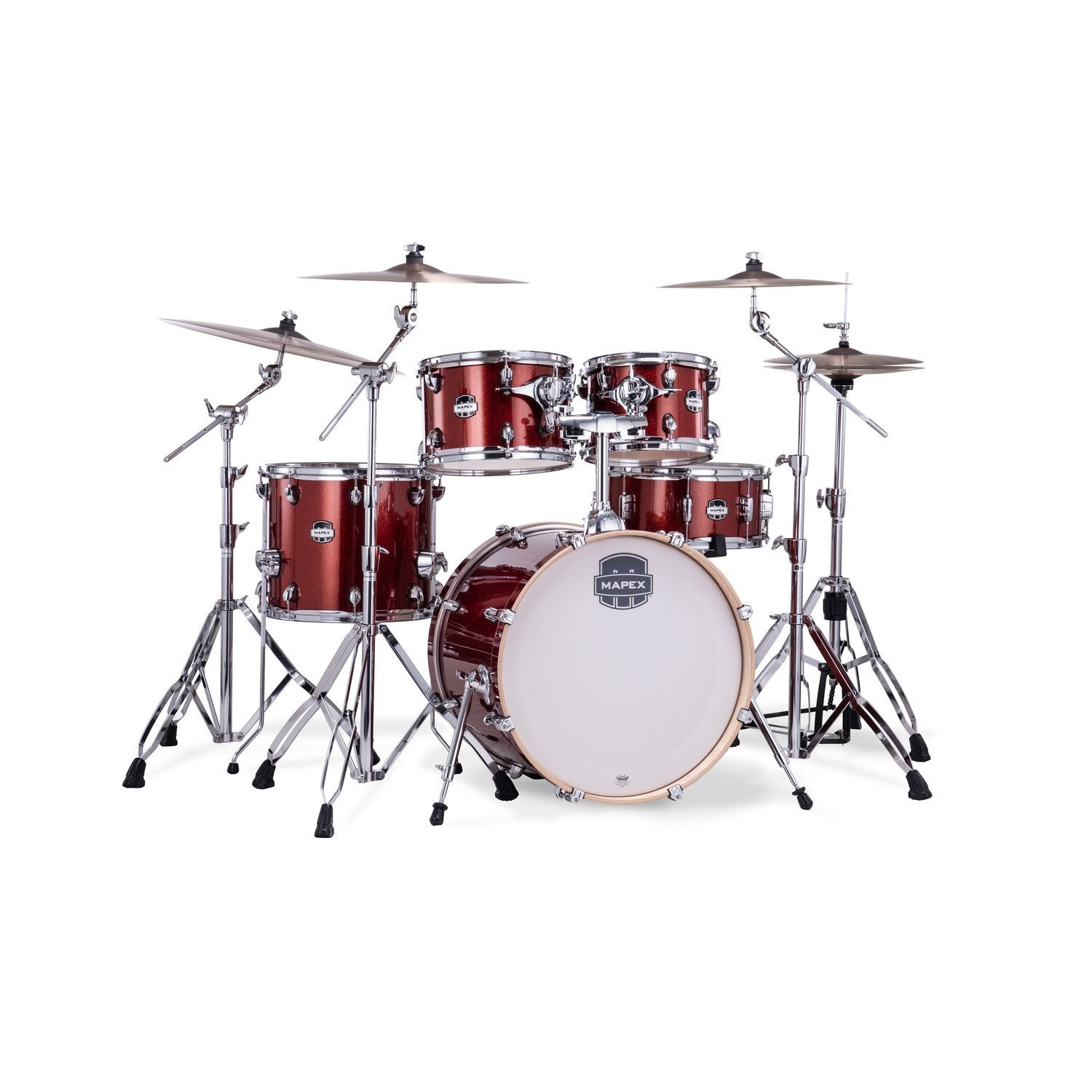 Mapex Mars Birch 5pc Fusion Shell Pack (20x10x12x14, 14x6.5) - Blood Orange Sparkle MPX-MA504SF-OR Right Angle