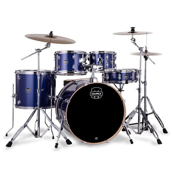 Mapex Venus 5 Piece Rock Complete Setup - 22" BD, 10x7, 12x8, 16x14, 14x5 - Blue Sky Sparkle