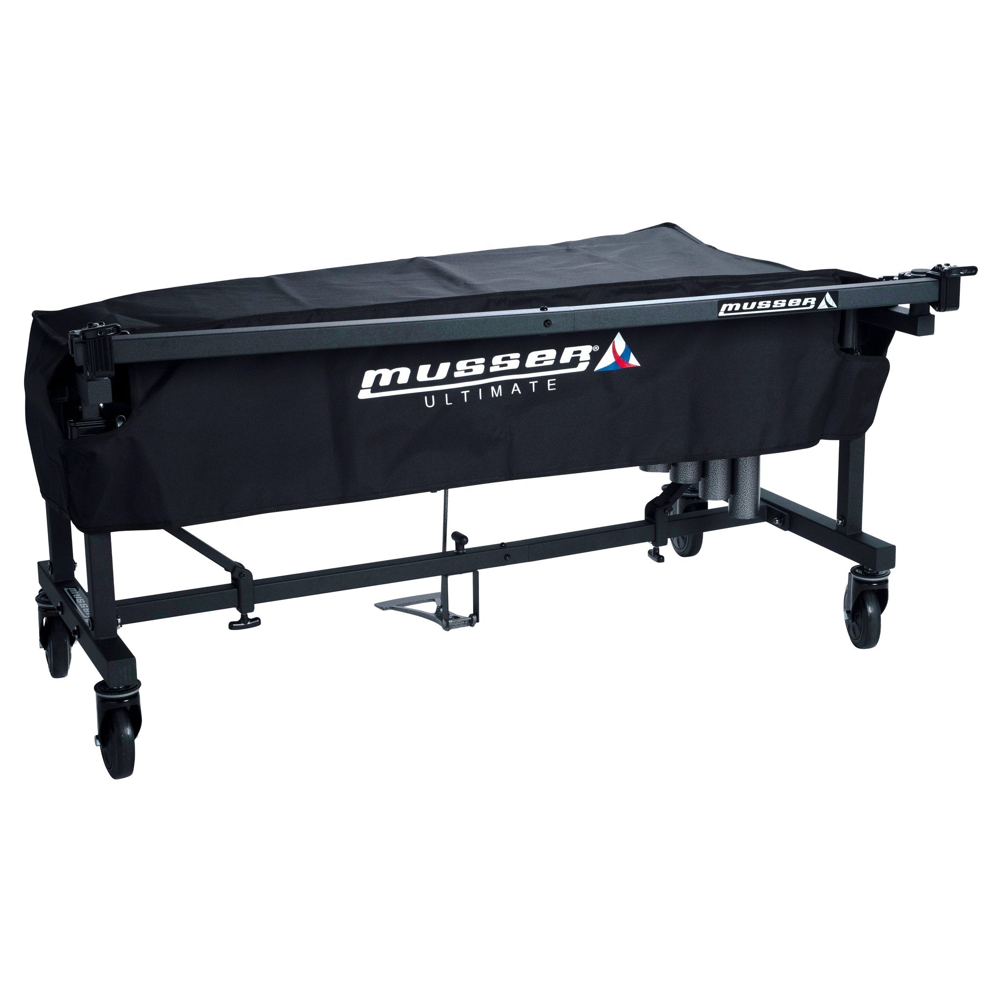 Musser Ultimate 2.0 vibraphone with black bars cover and accessory rail