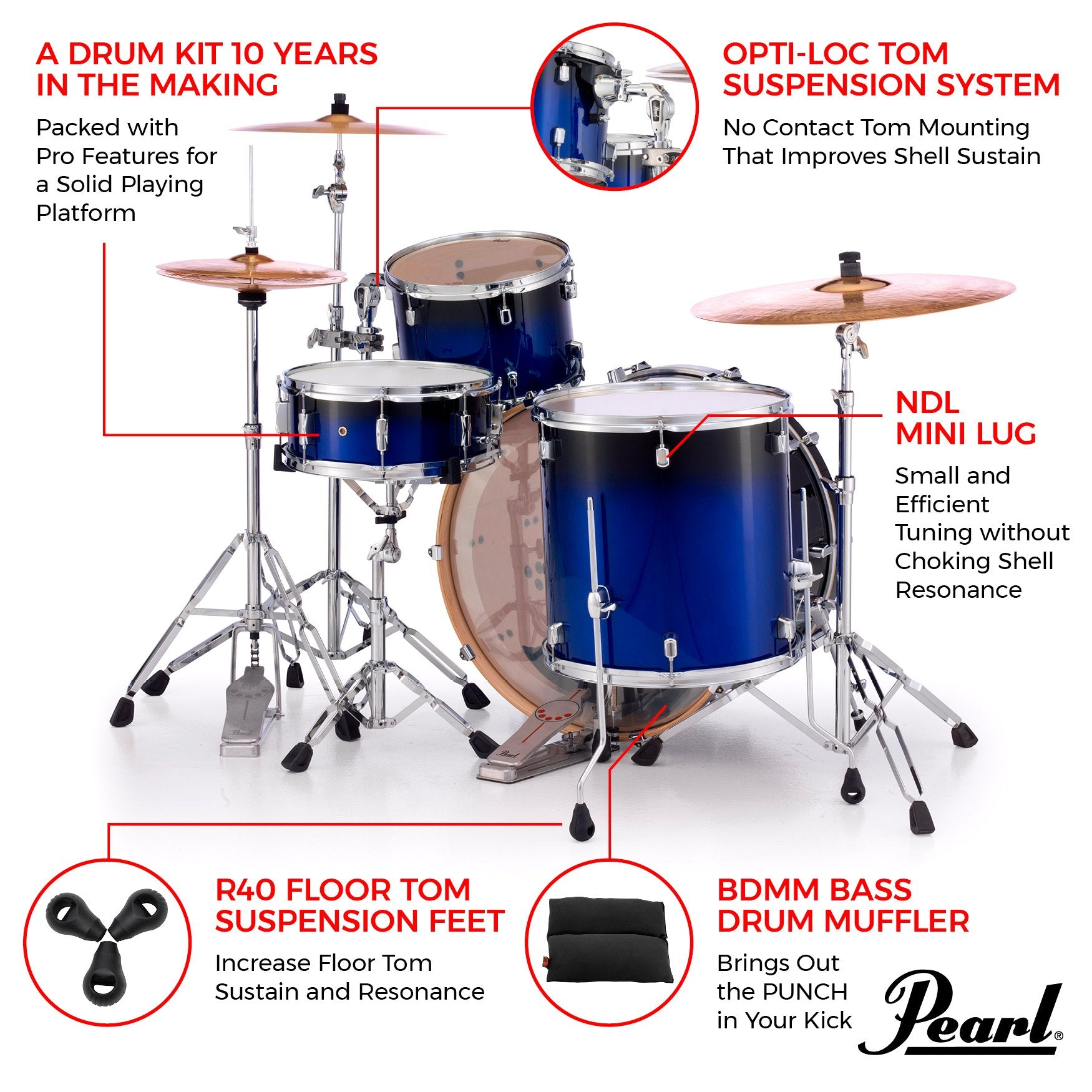 Pearl Decade Maple 3-piece Drum Set Shell Pack - 24" Bass Drum - White Satin Pearl - Image 9
