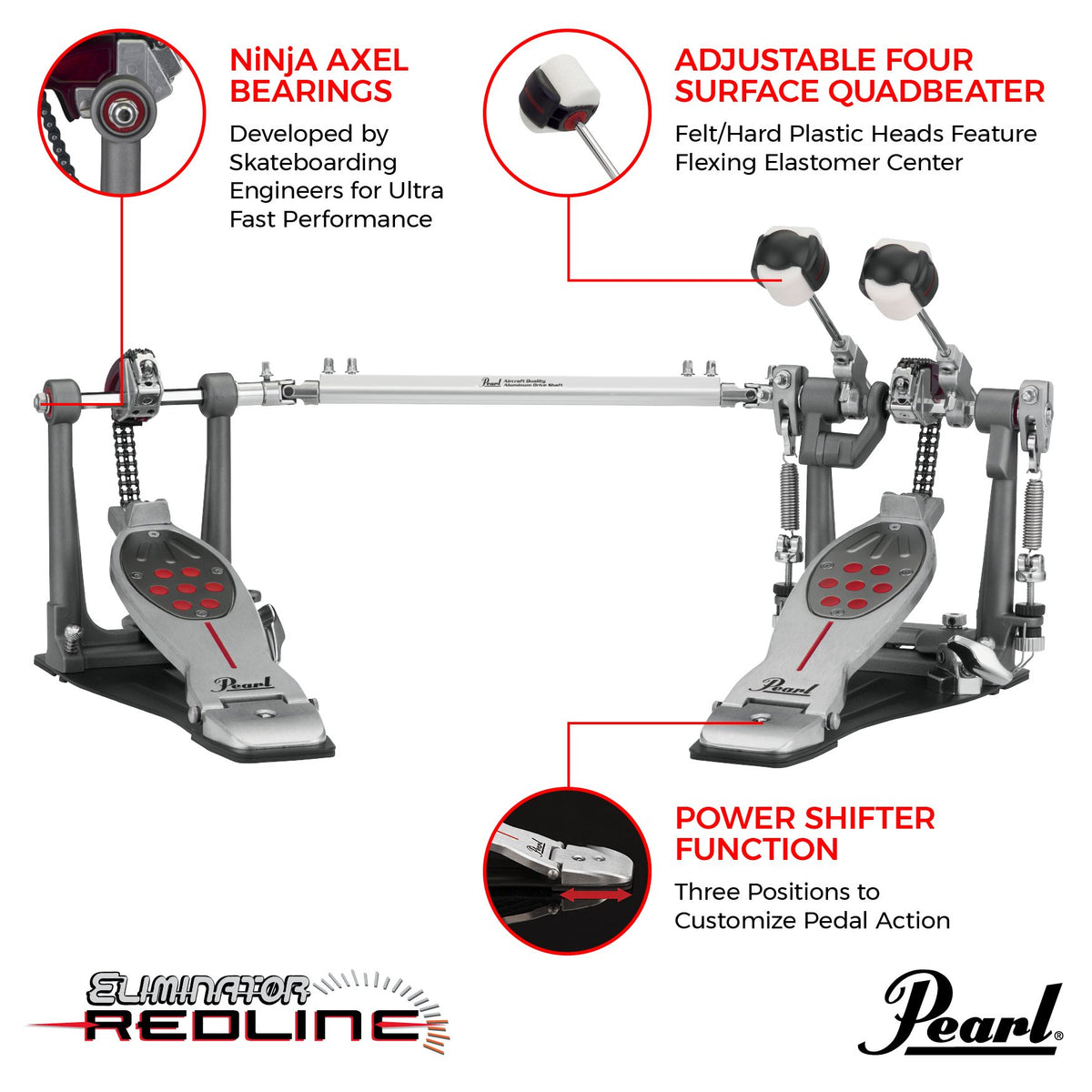 Pearl Eliminator Redline Double Bass Drum Pedal - Chain (P2052C) - Image 6