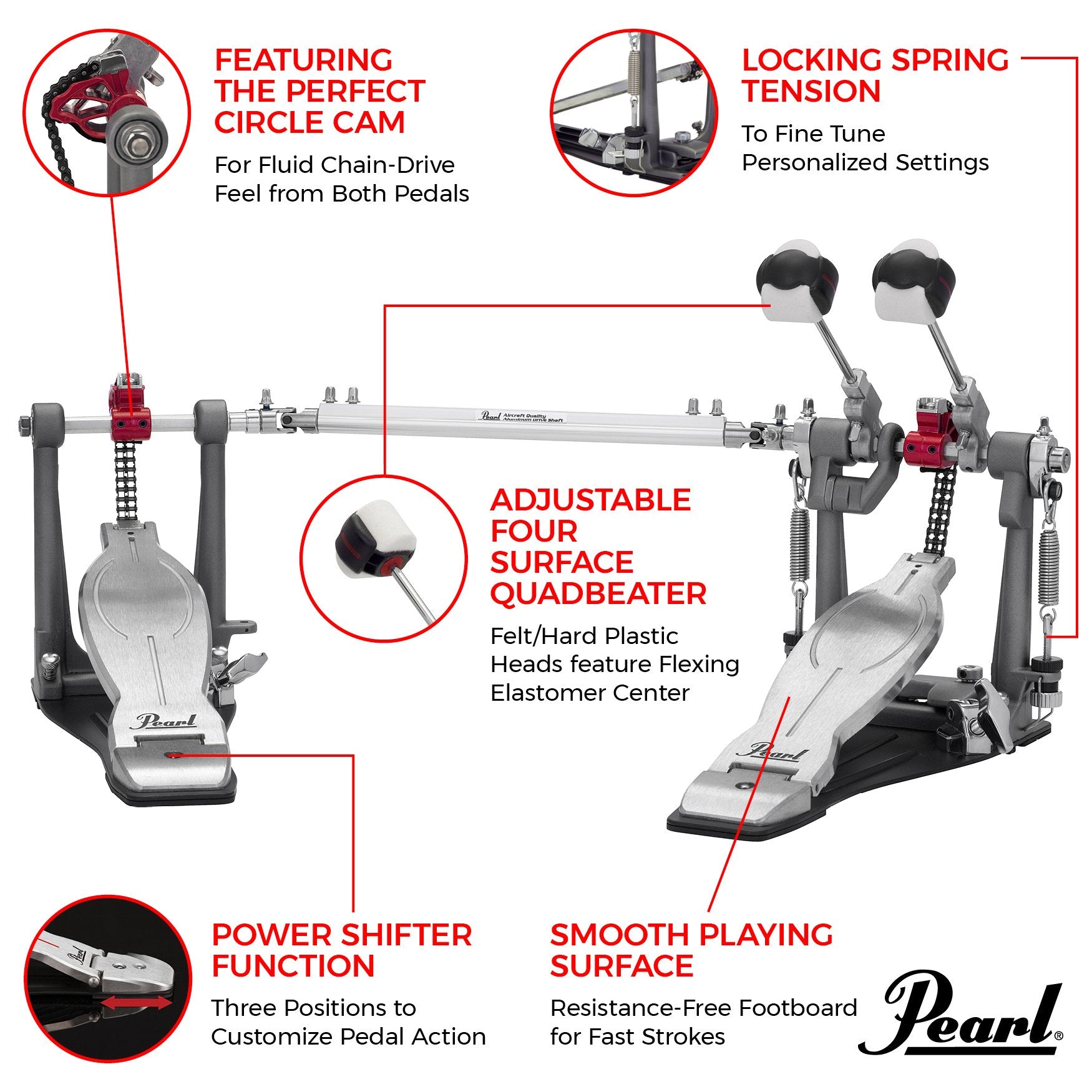 Pearl Eliminator Solo Double Bass Drum Pedal - Red Cam - Image 6