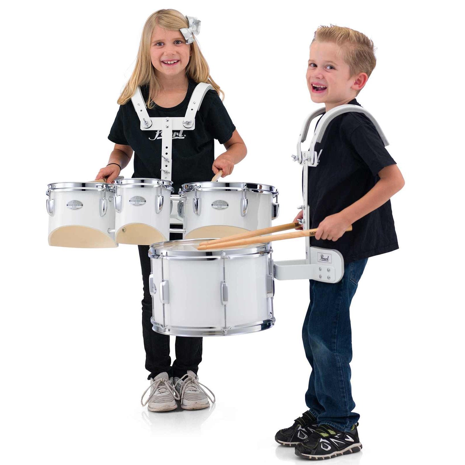 Pearl Junior Marching Tenor Trio With Carrier - White - Image 6