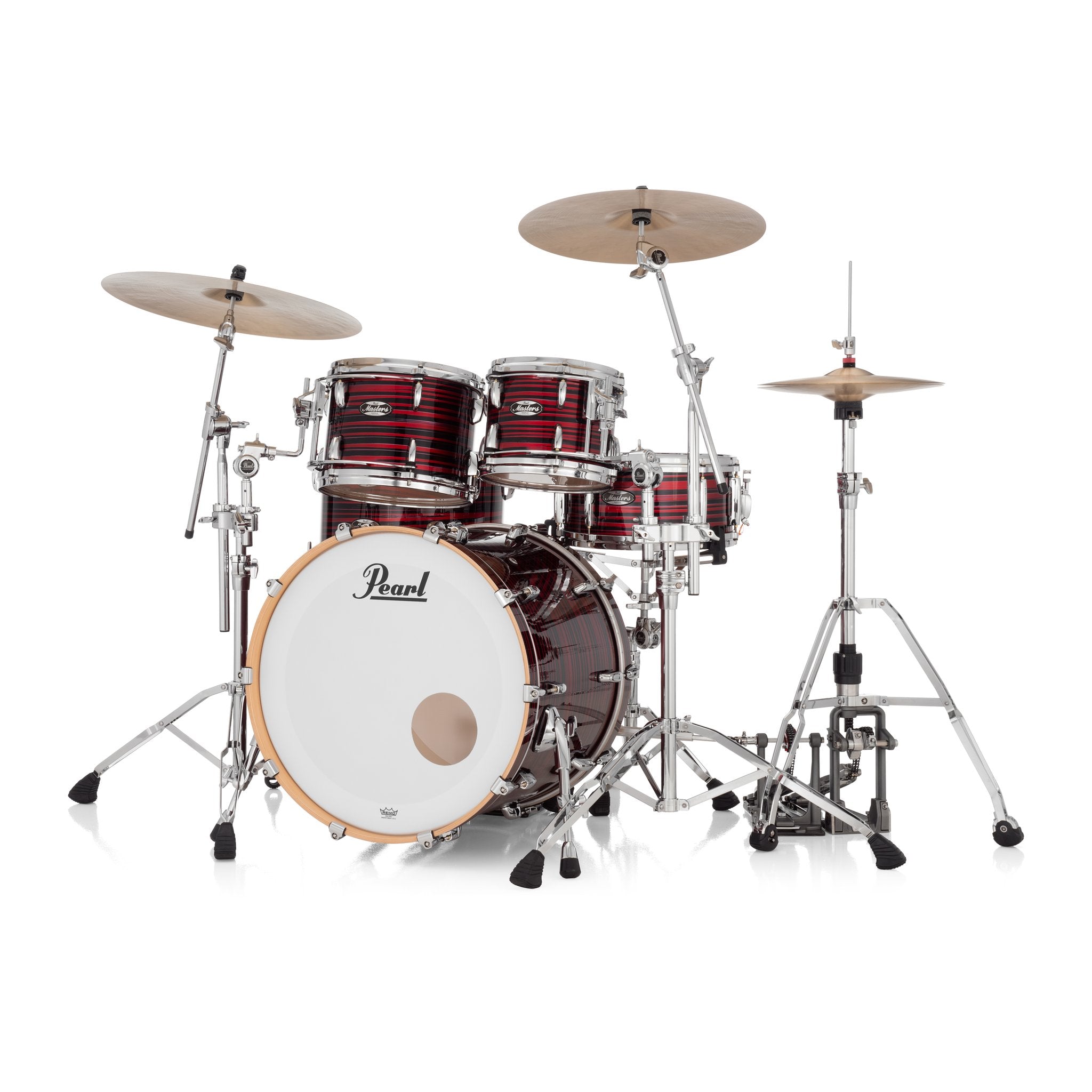 Pearl Masters Maple 4-Piece Shell Pack with GyroLock-L Tom Mount - 22" Bass Drum - Red Oyster Swirl - Image 1