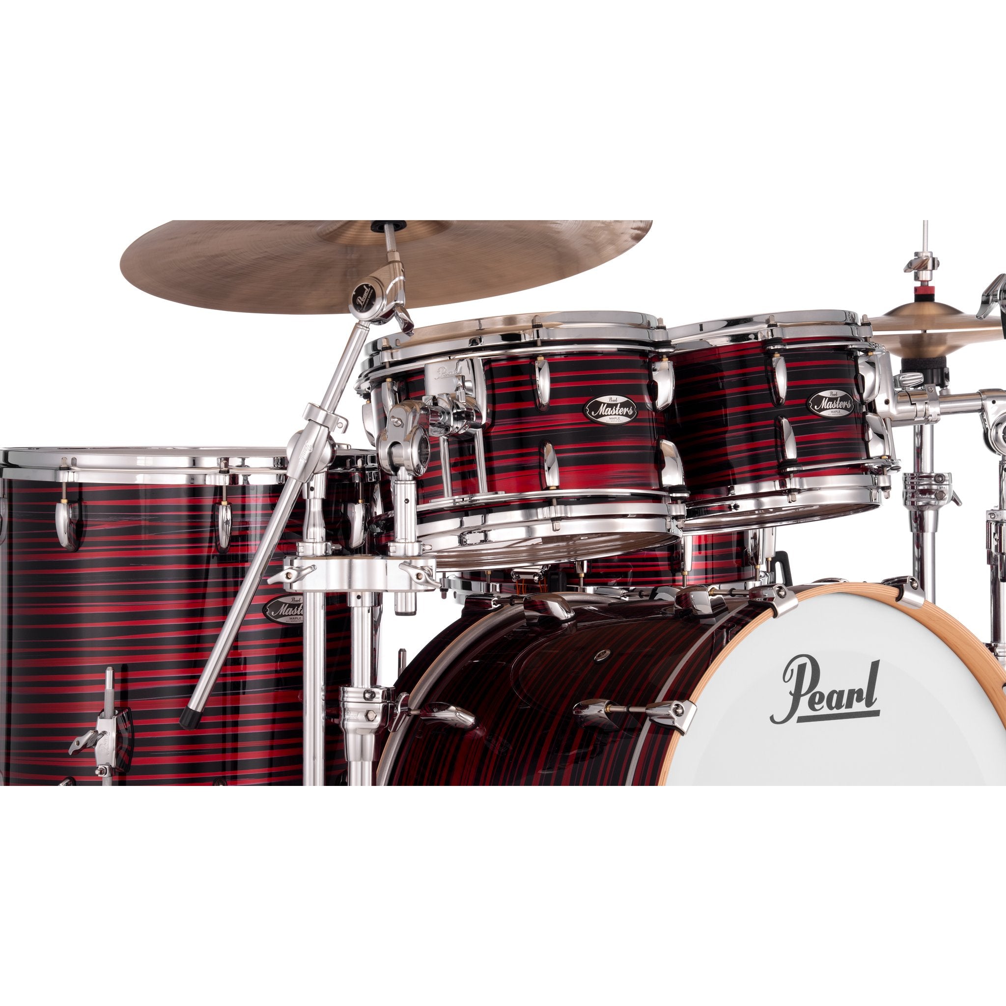 Pearl Masters Maple 4-Piece Shell Pack with GyroLock Tom Mount - 22" Bass Drum - Red Oyster Swirl - Image 3