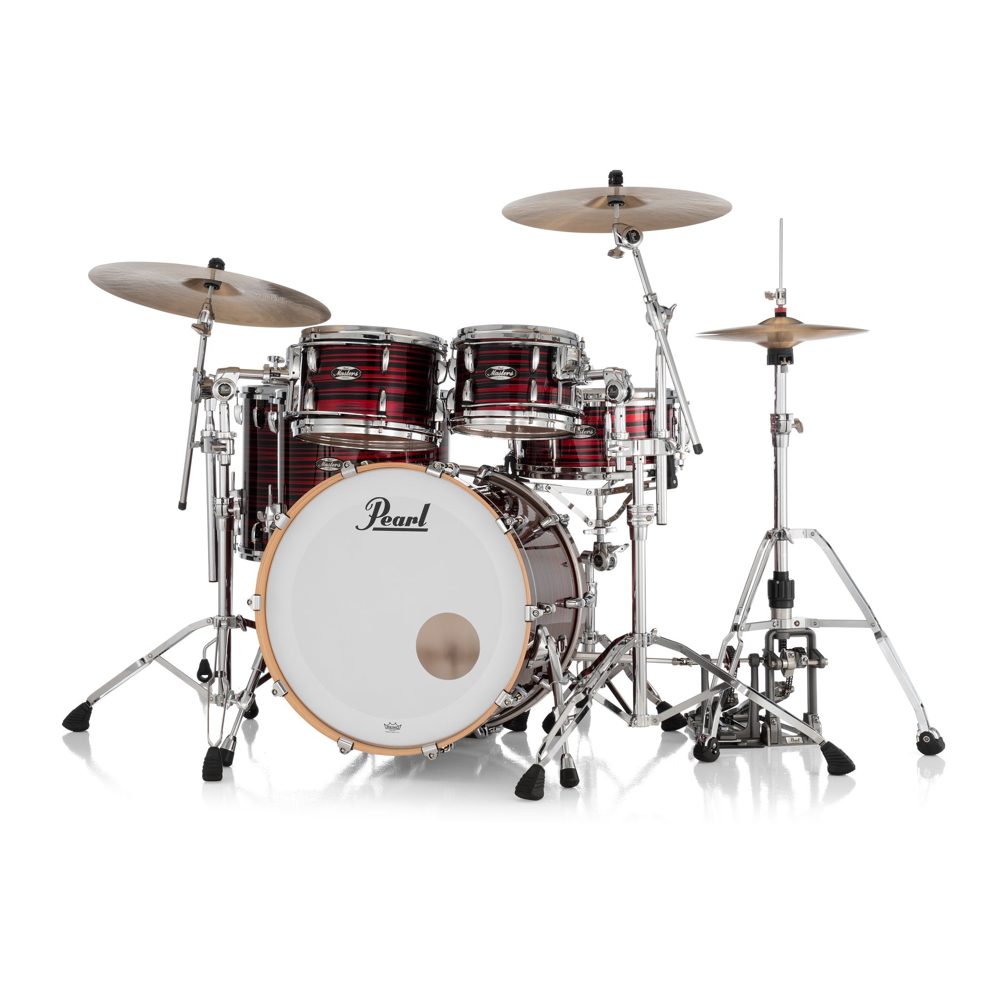 Pearl Masters Maple 4-Piece Shell Pack with GyroLock Tom Mount - 22" Bass Drum - Red Oyster Swirl - Image 4