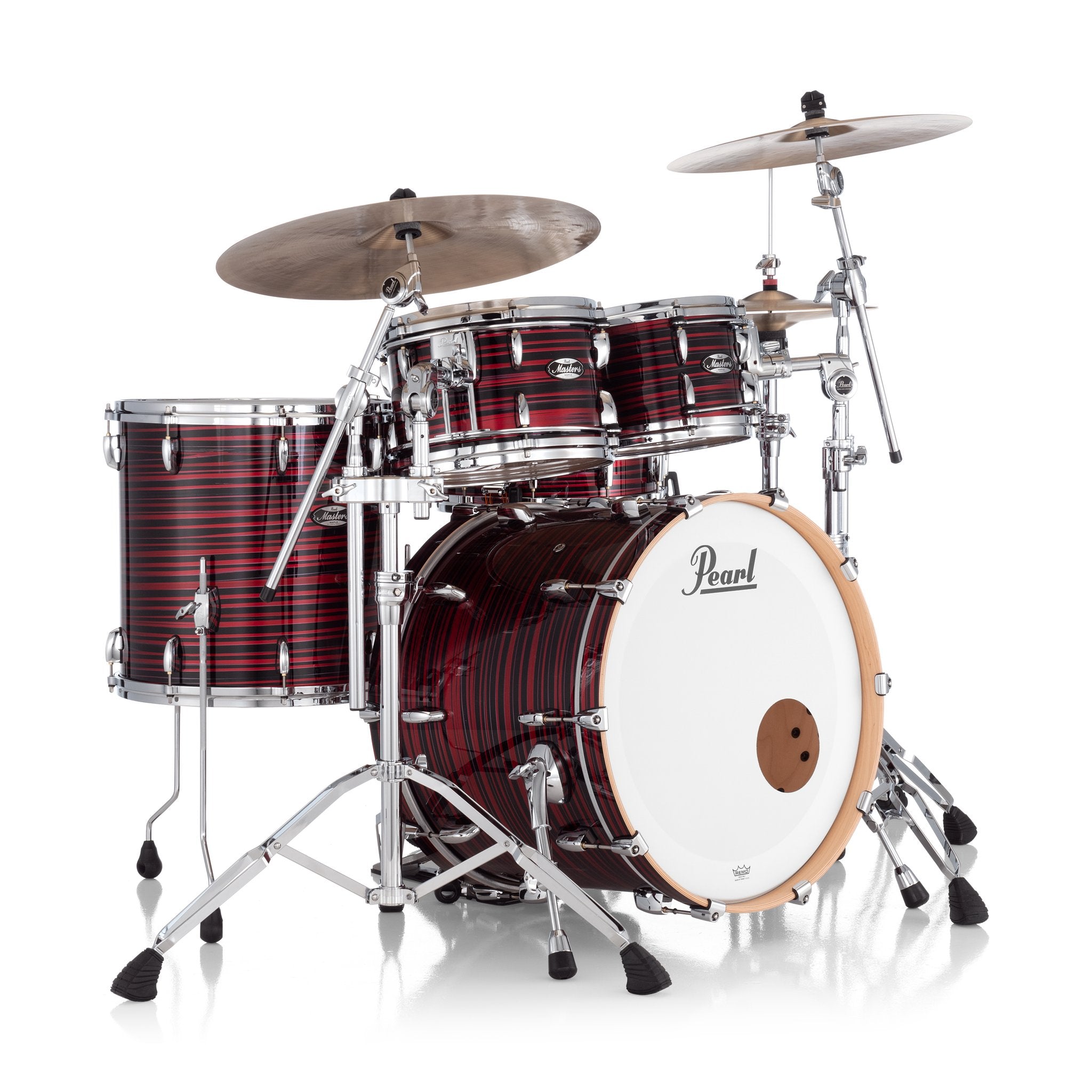 Pearl Masters Maple 4-Piece Shell Pack with GyroLock Tom Mount - 22" Bass Drum - Red Oyster Swirl - Image 1