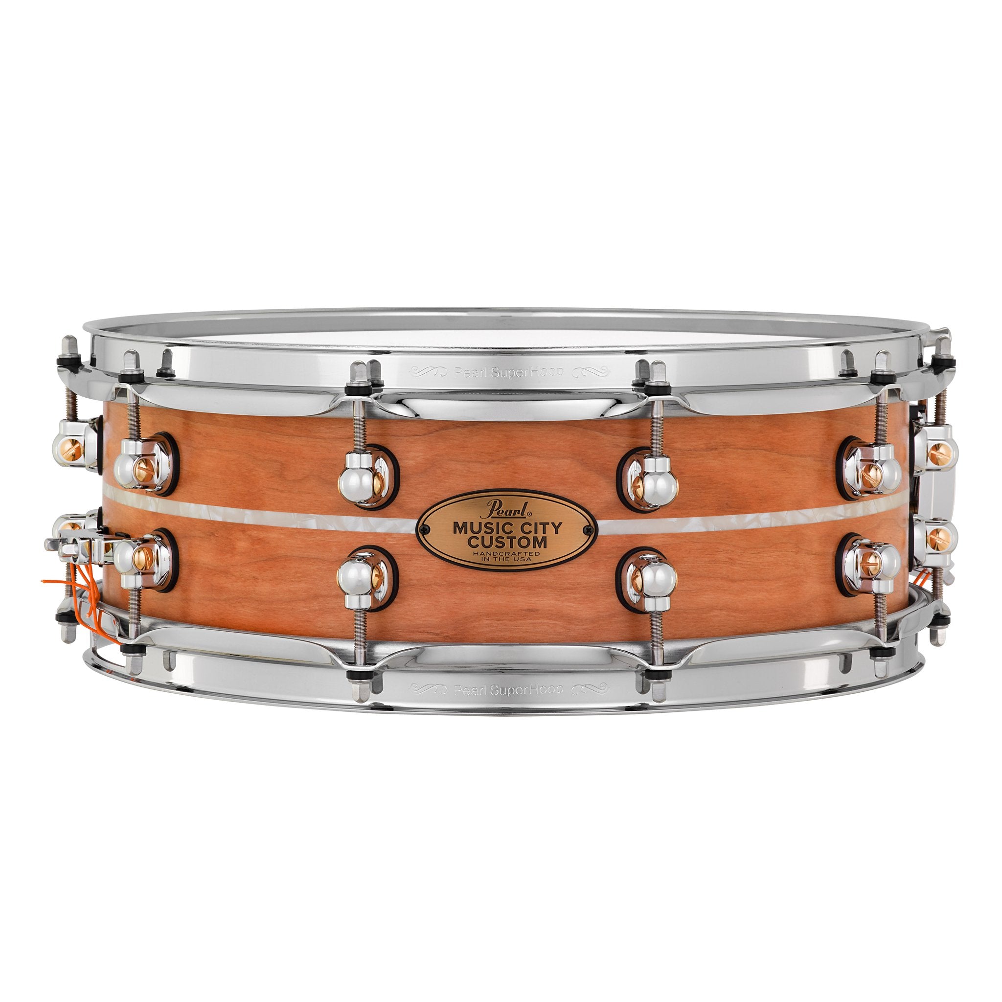 Pearl Music City Custom Solid Cherry with Nicotine Marine Pearl Inlay Snare Drum - 14x5 - Image 1