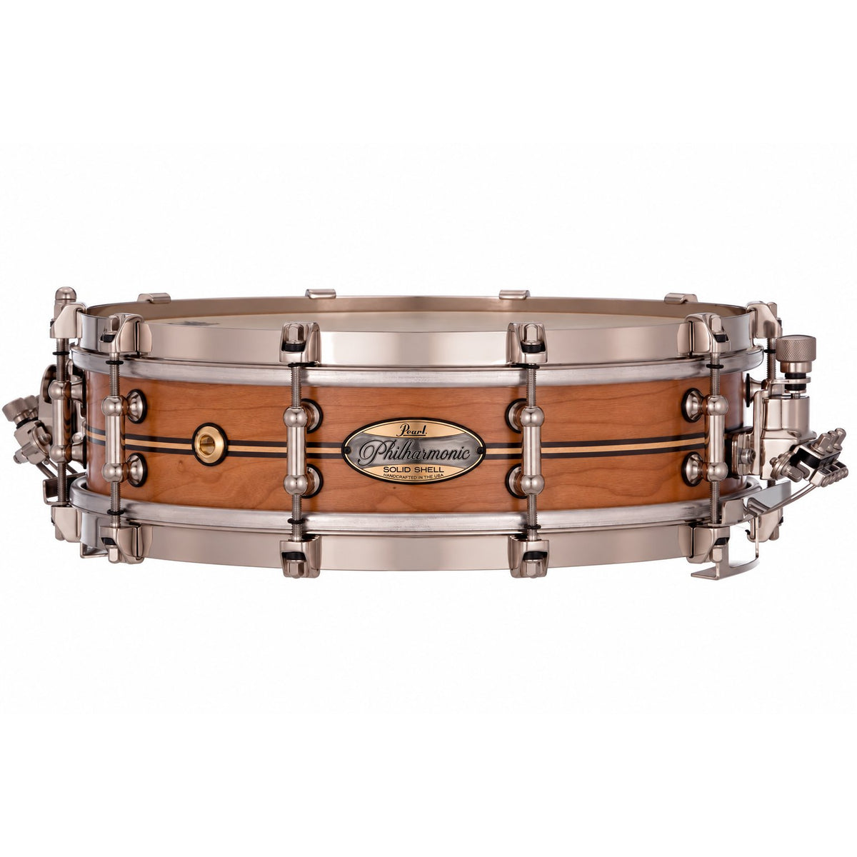 Pearl Philharmonic Solid Shell Cherry Concert Snare Drum 14x4 45 Degree Bearing Edges Boxwood-Rose Single Inlay PHSC1440/N1006