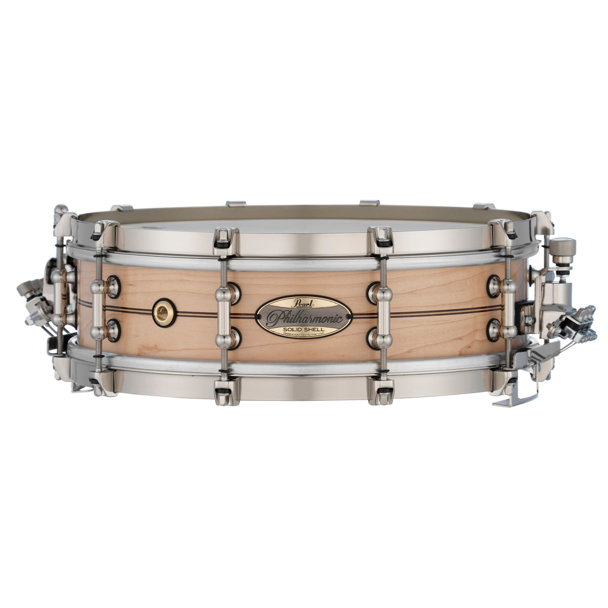 Pearl Philharmonic Solid Shell Maple Concert Snare Drum - 14" x 4" - 45-degree Bearing Edges - Boxwood-Rose Single Inlay - Image 1