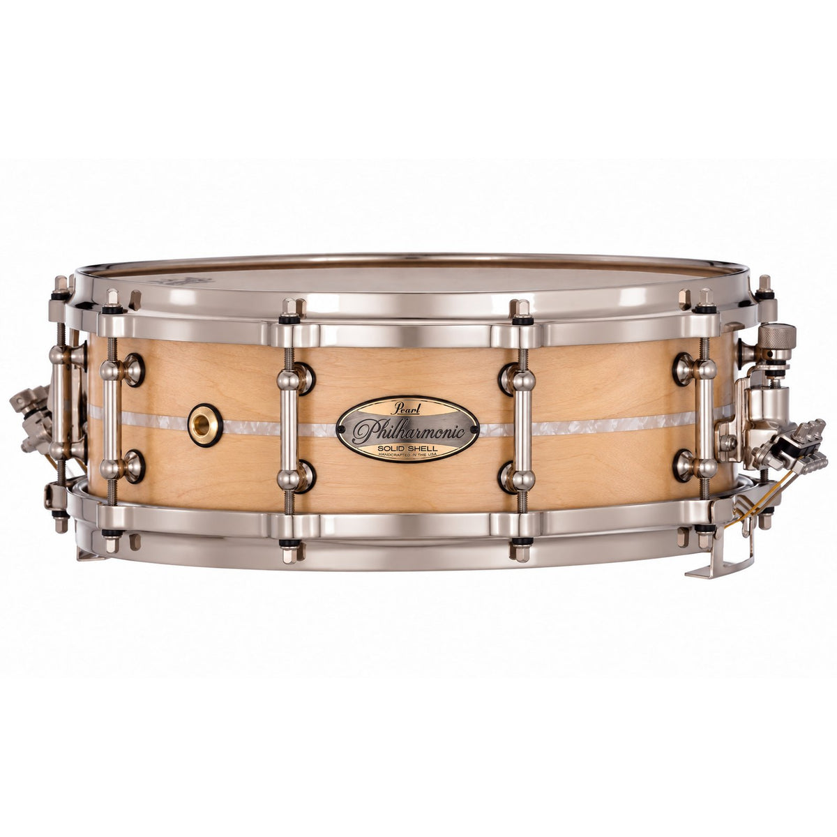 Pearl Philharmonic Solid Shell Maple Concert Snare Drum 14x5 45 Degree Bearing Edges Nicotine White Marine Inlay PHSM1450/N1005