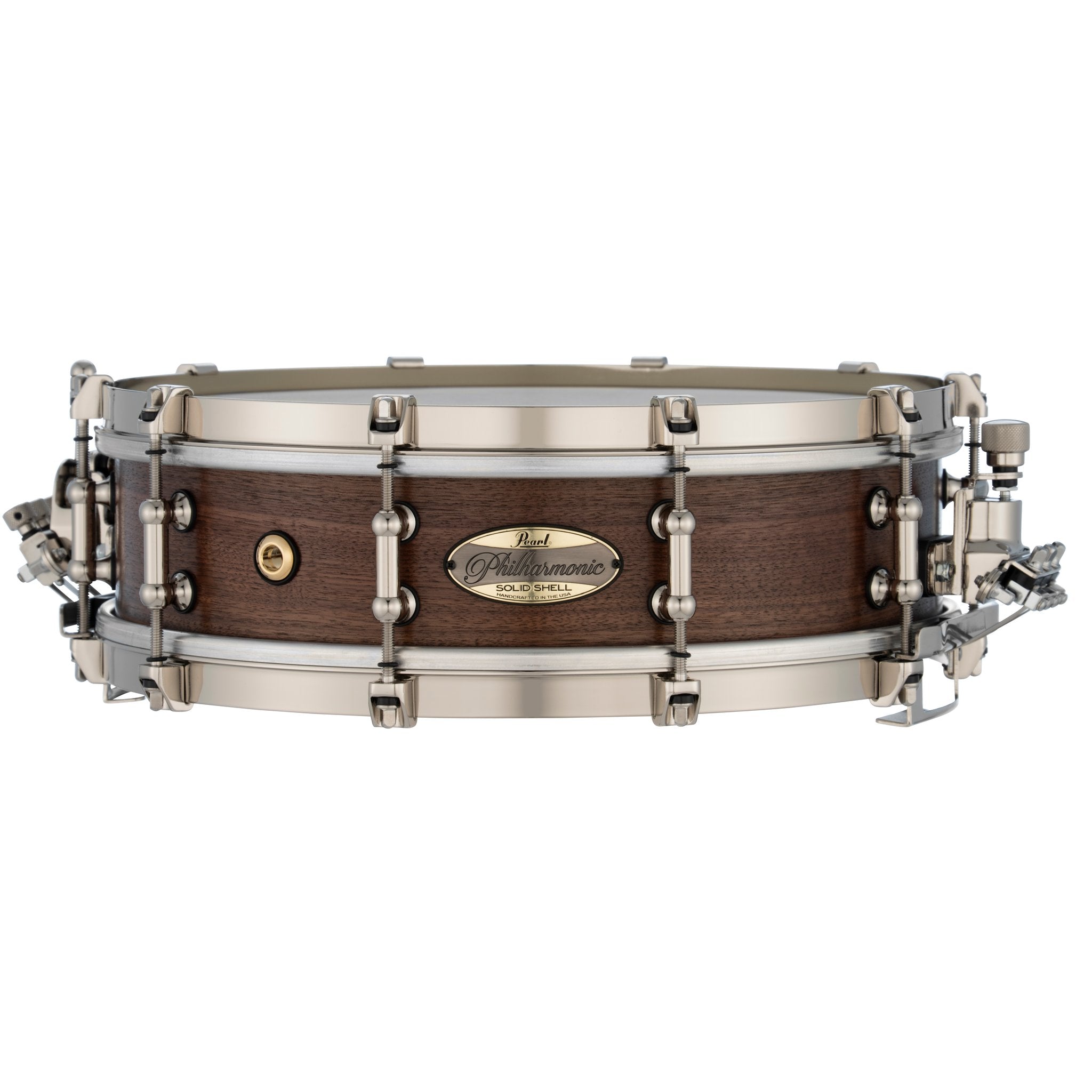 Pearl Philharmonic Solid Shell Walnut Concert Snare Drum - 14" x 4" - 45-degree Bearing Edges - Natural (No Inlay) - Image 1