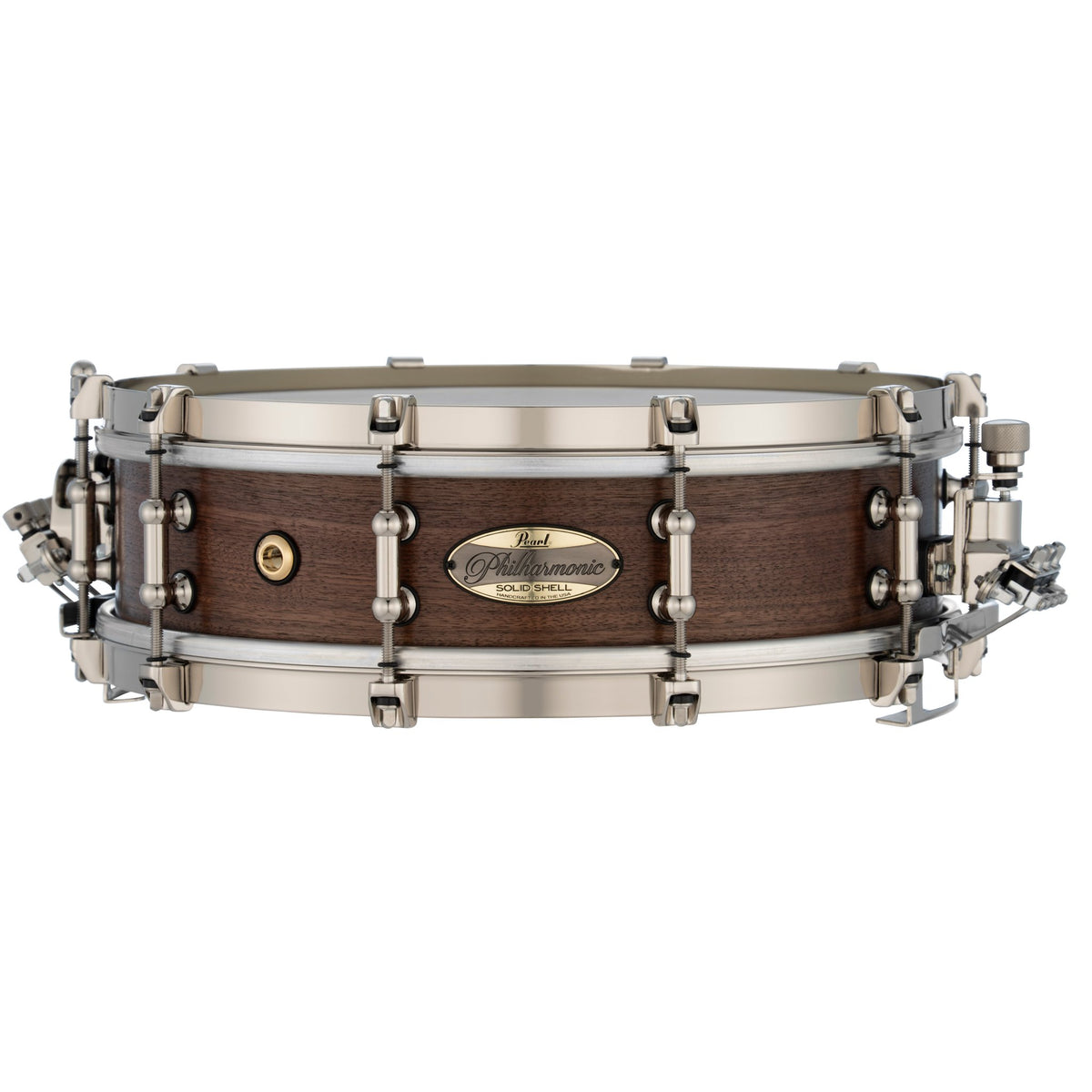 Pearl Philharmonic Solid Shell Walnut Concert Snare Drum - 14" x 4" - 45-degree Bearing Edges - Natural (No Inlay) - Image 1