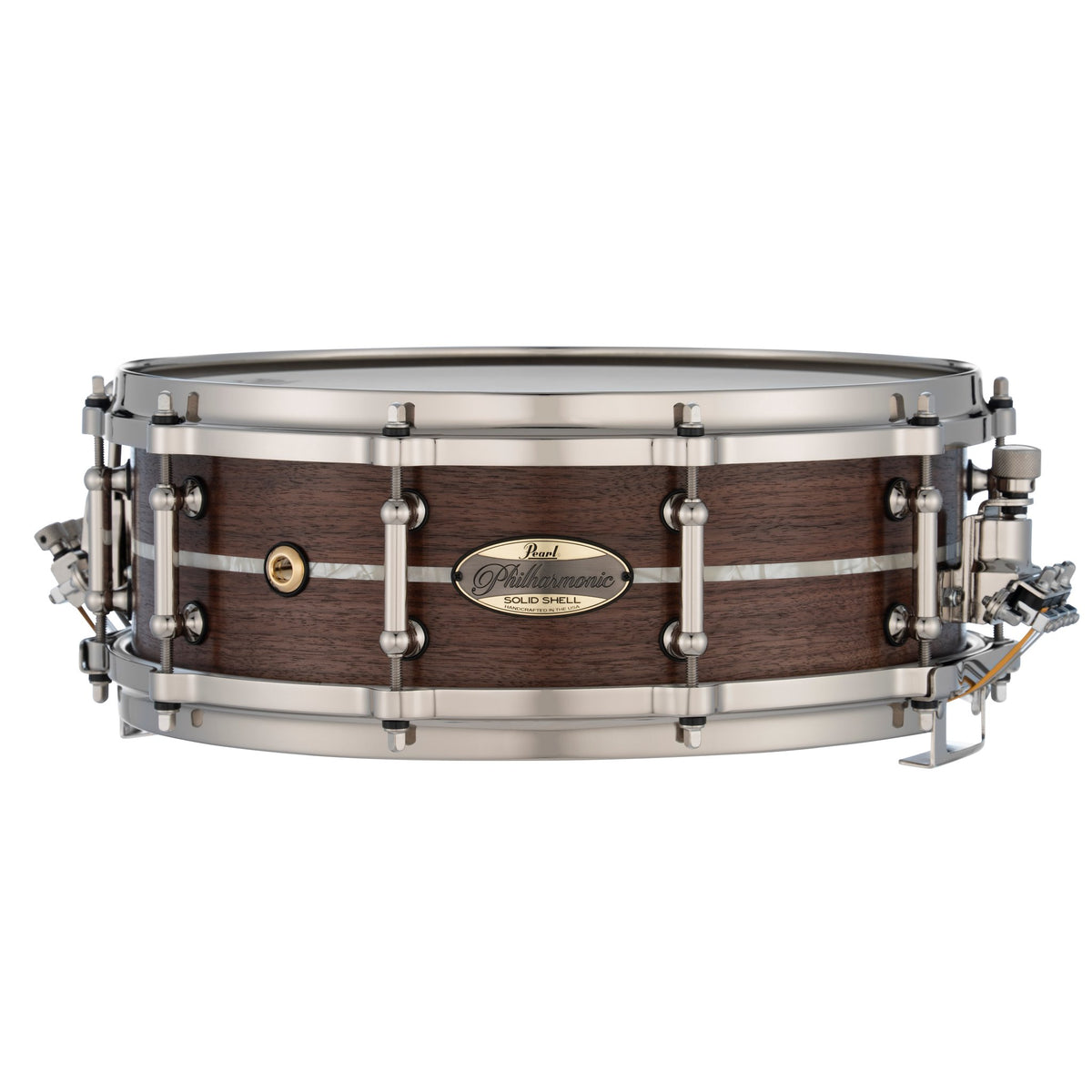 Pearl Philharmonic Solid Shell Walnut Concert Snare Drum - 14" x 5" - Fully-Rounded Bearing Edges - Nicotine White Marine Inlay - Image 1