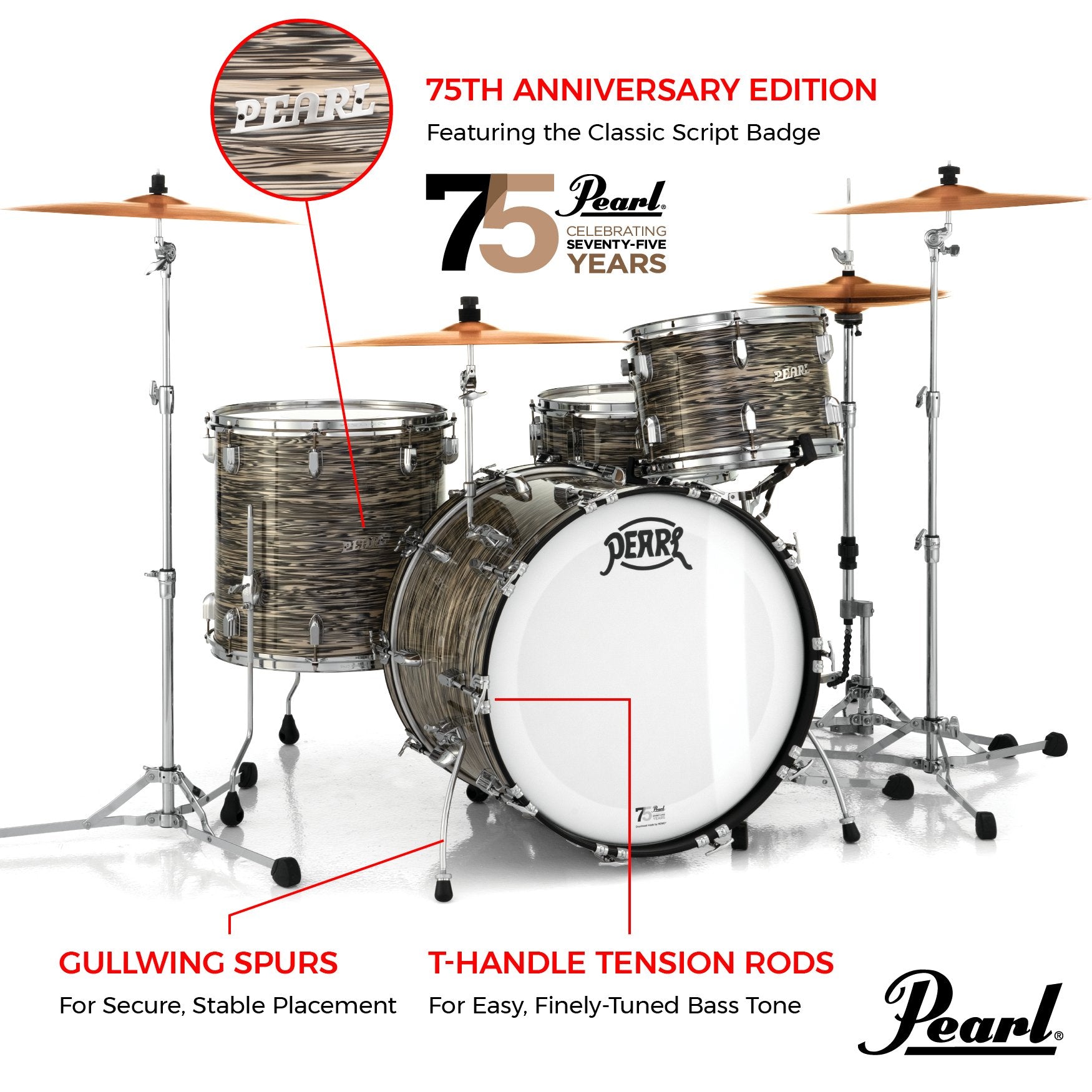 Pearl President Series Deluxe 3-piece Drum Set Shell Pack - 22" Bass Drum - Desert Ripple - Image 6
