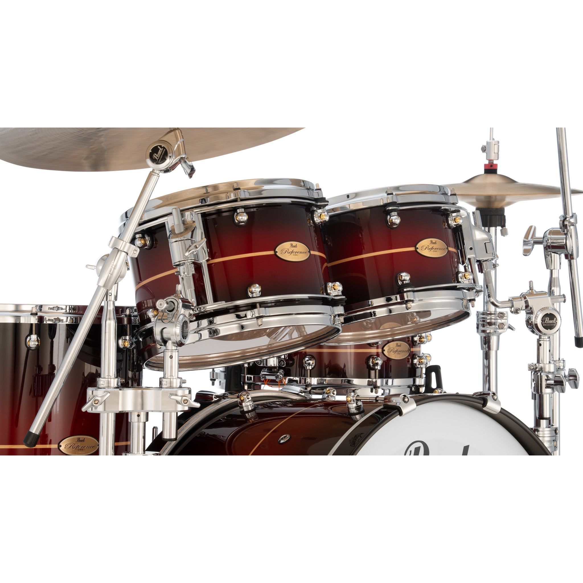 Pearl Reference One 4-piece Drum Set Shell Pack - 22" x 16" Bass Drum - 12mm Tom Mount - Natural Banded Redburst - Image 7