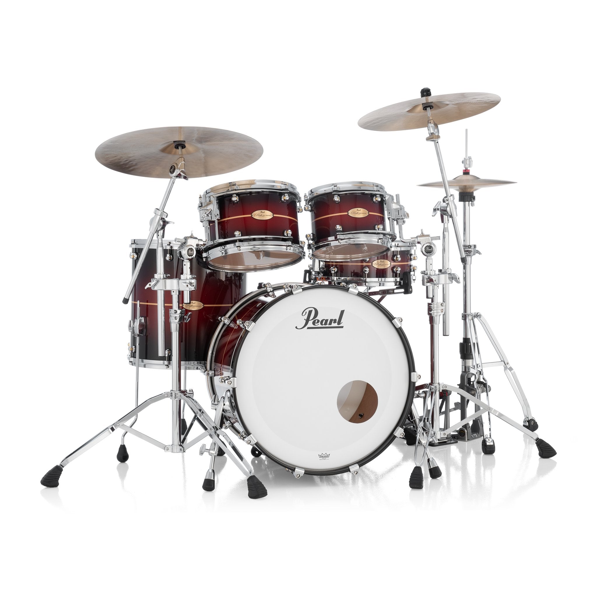 Pearl Reference One 4-piece Drum Set Shell Pack - 22" x 16" Bass Drum - 12mm Tom Mount - Natural Banded Redburst - Image 1