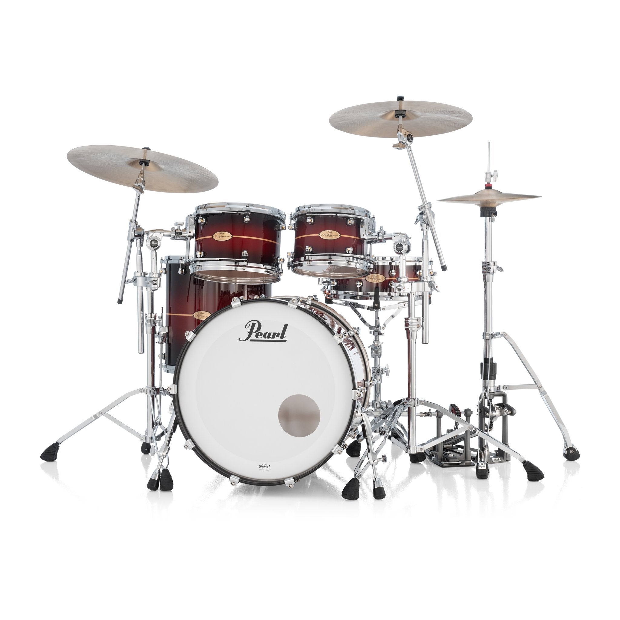 Pearl Reference One 4-piece Drum Set Shell Pack - 22" x 16" Bass Drum - 7/8" Tom Mount - Natural Banded Redburst - Image 4