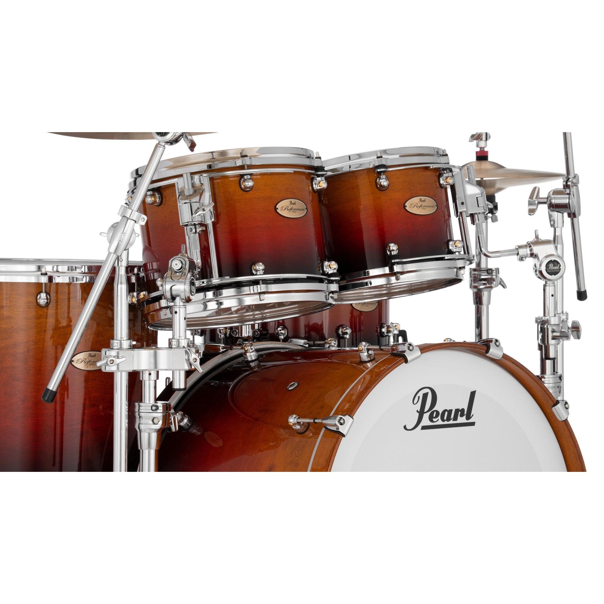 Pearl Reference One 4-piece Drum Set Shell Pack - 22" x 18" Bass Drum - 12mm Tom Mount - Cherry Amber Fade - Image 4