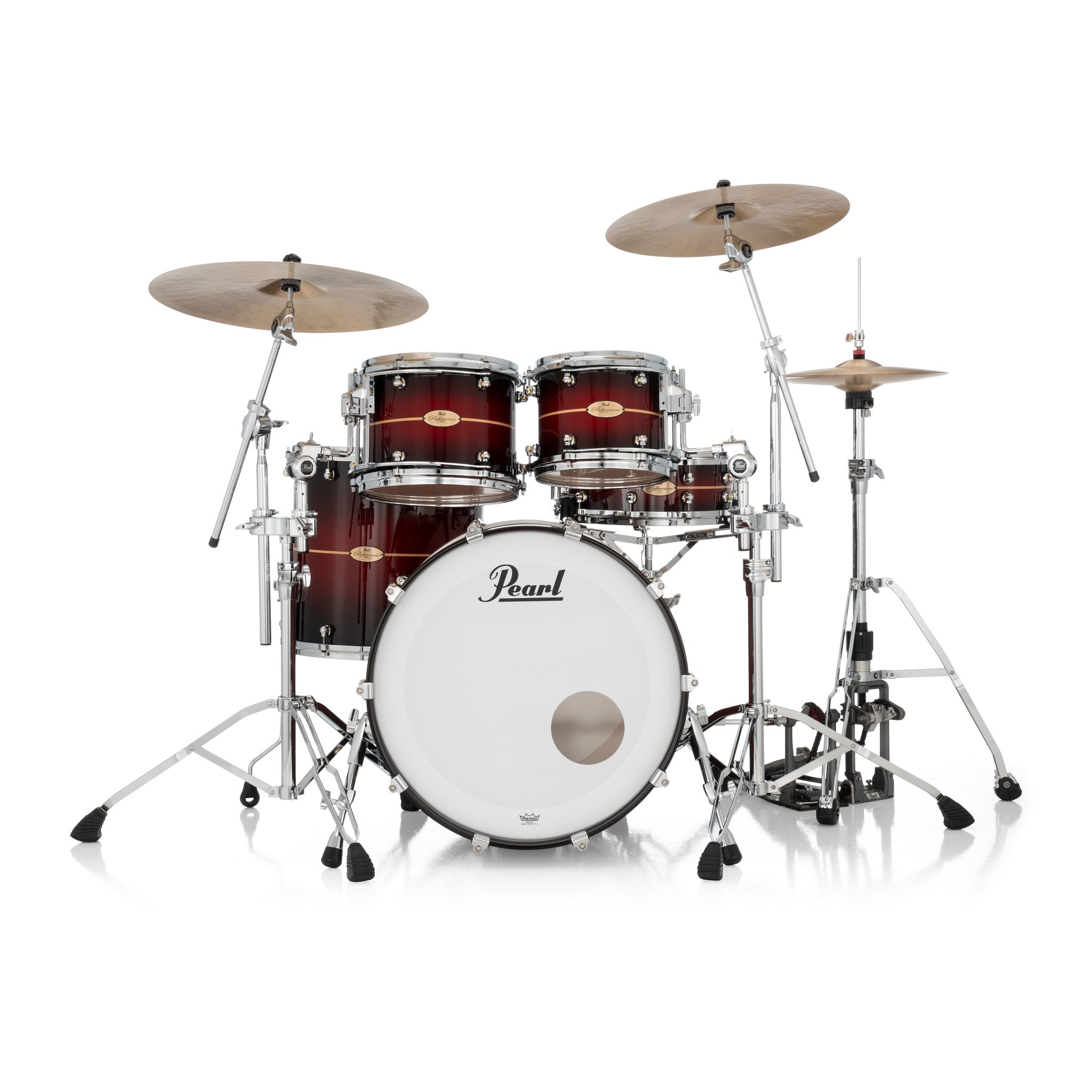 Pearl Reference One 4-piece Drum Set Shell Pack - 22" x 18" Bass Drum - 12mm Tom Mount - Natural Banded Redburst - Image 2
