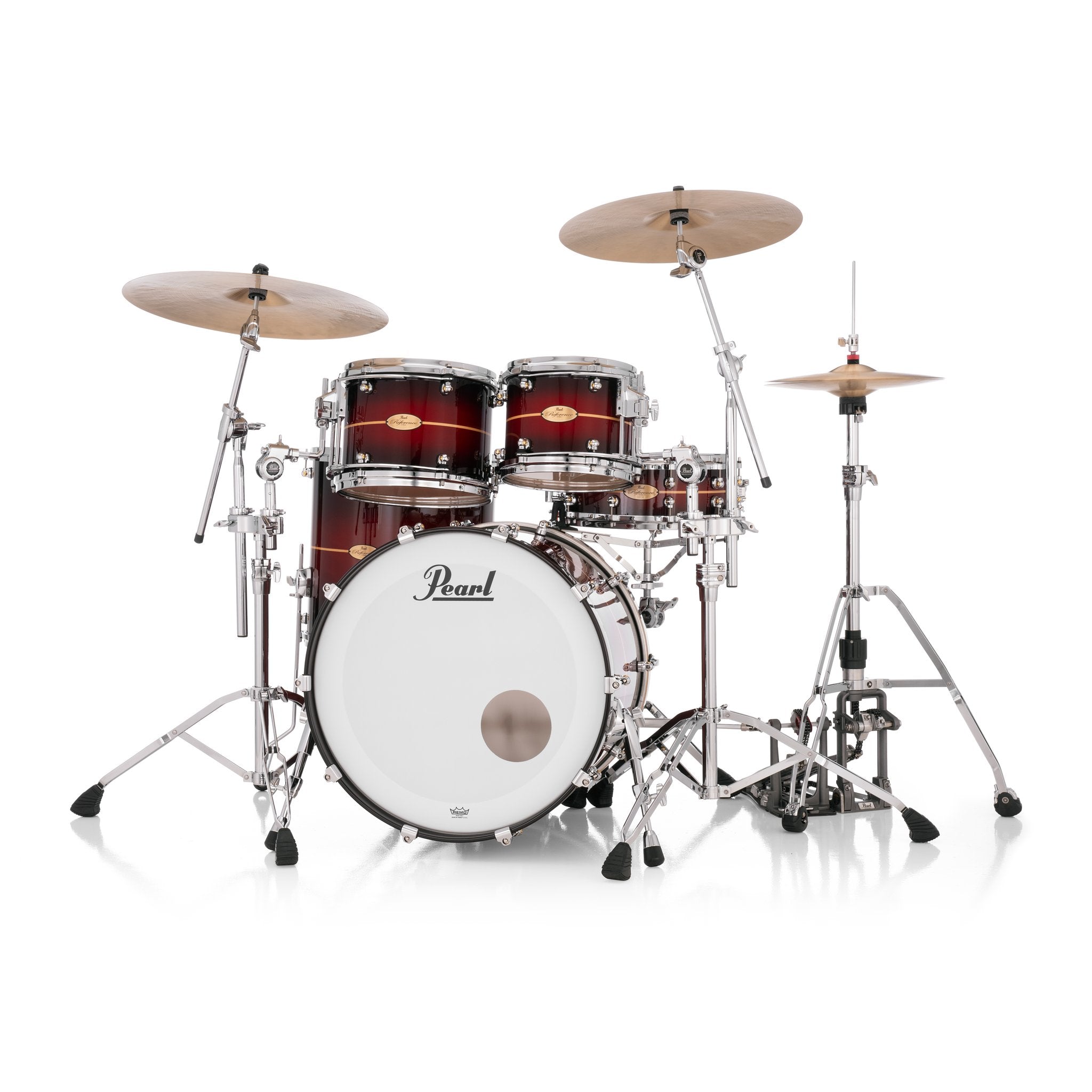 Pearl Reference One 4-piece Drum Set Shell Pack - 22" x 18" Bass Drum - 12mm Tom Mount - Natural Banded Redburst - Image 3