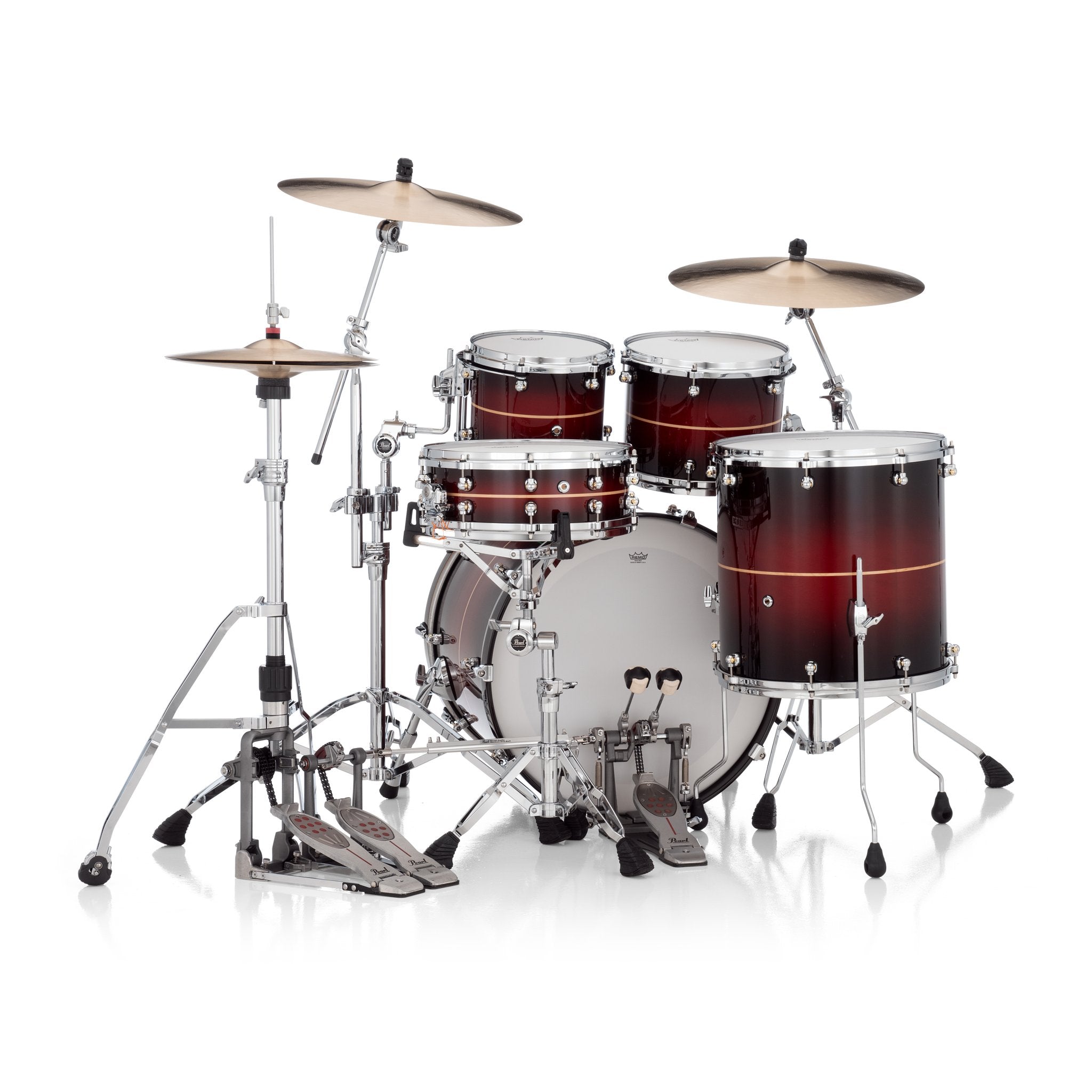 Pearl Reference One 4-piece Drum Set Shell Pack - 22" x 18" Bass Drum - 12mm Tom Mount - Natural Banded Redburst - Image 4