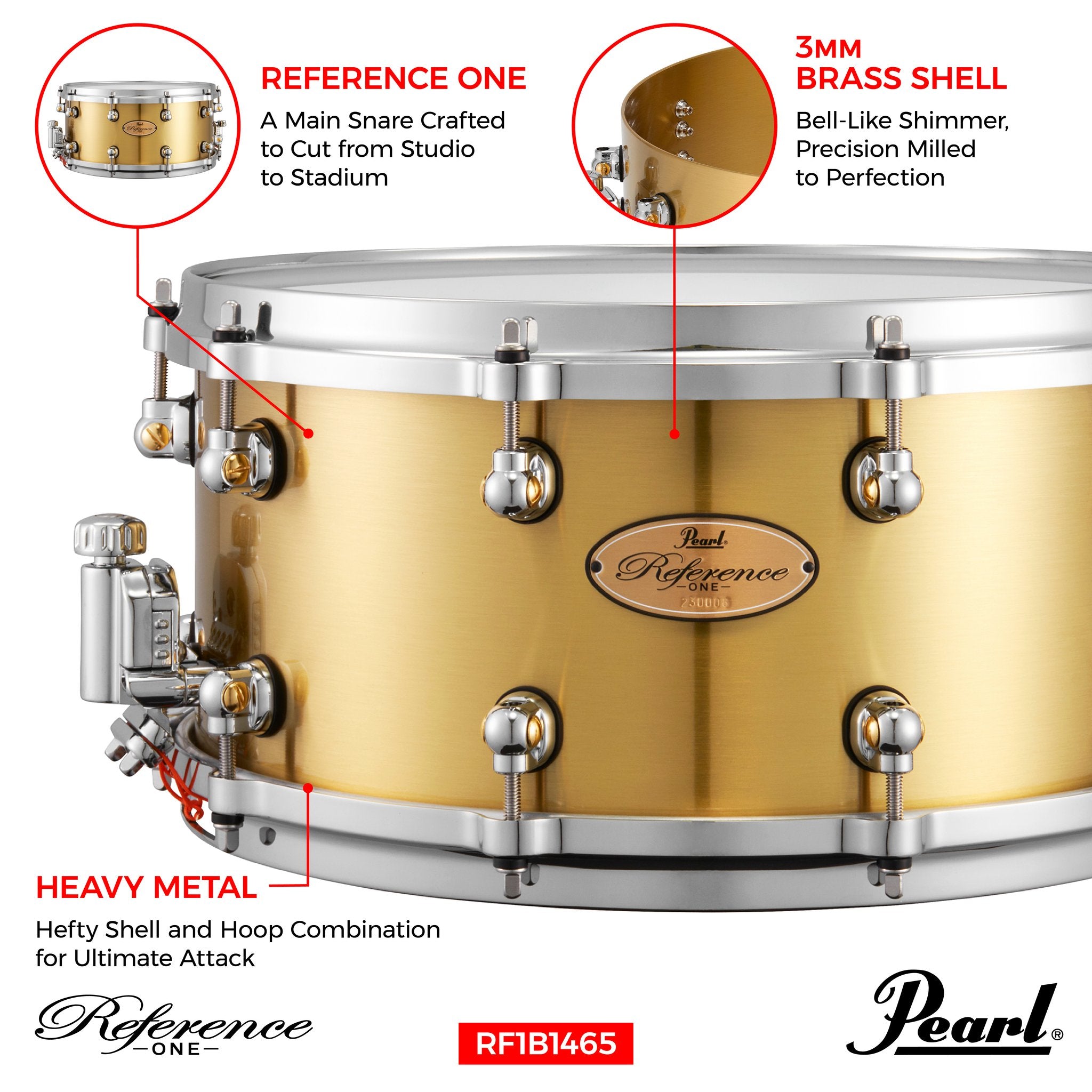 Pearl Reference One Brass Snare Drum - 14x6.5 - Image 4