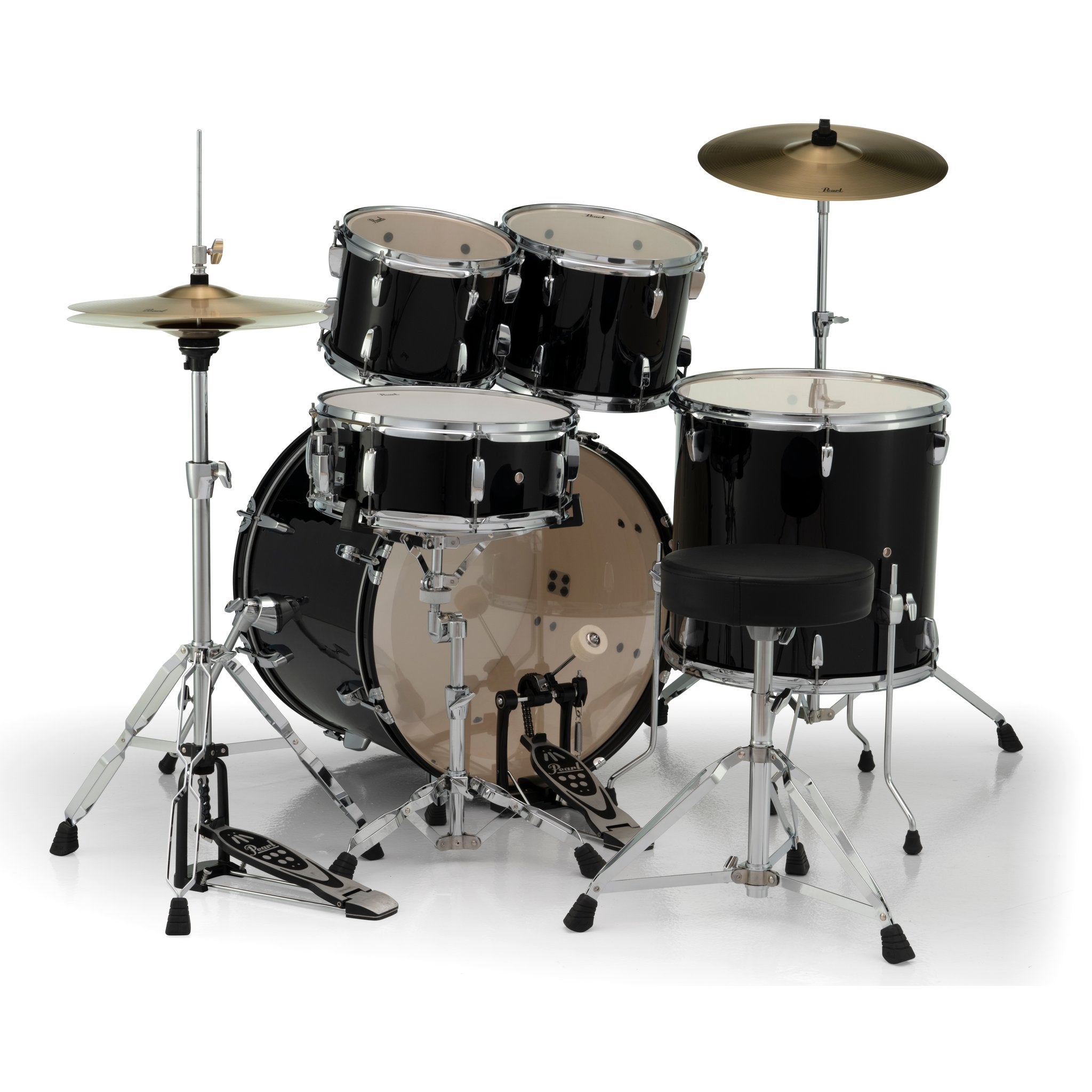 Pearl Roadshow 5-piece Drum Set with Hardware and Cymbals - 22" Bass Drum - Jet Black - Image 4