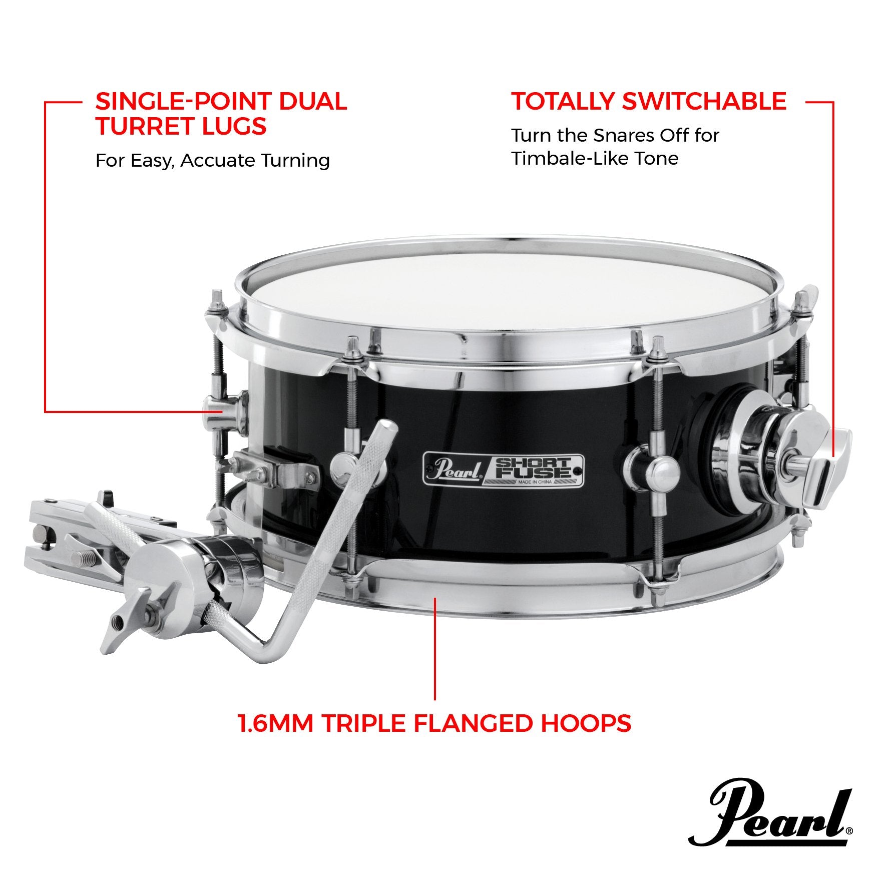 Pearl Short Fuse Snare Drum with Mount - 10x4.5 - Image 4