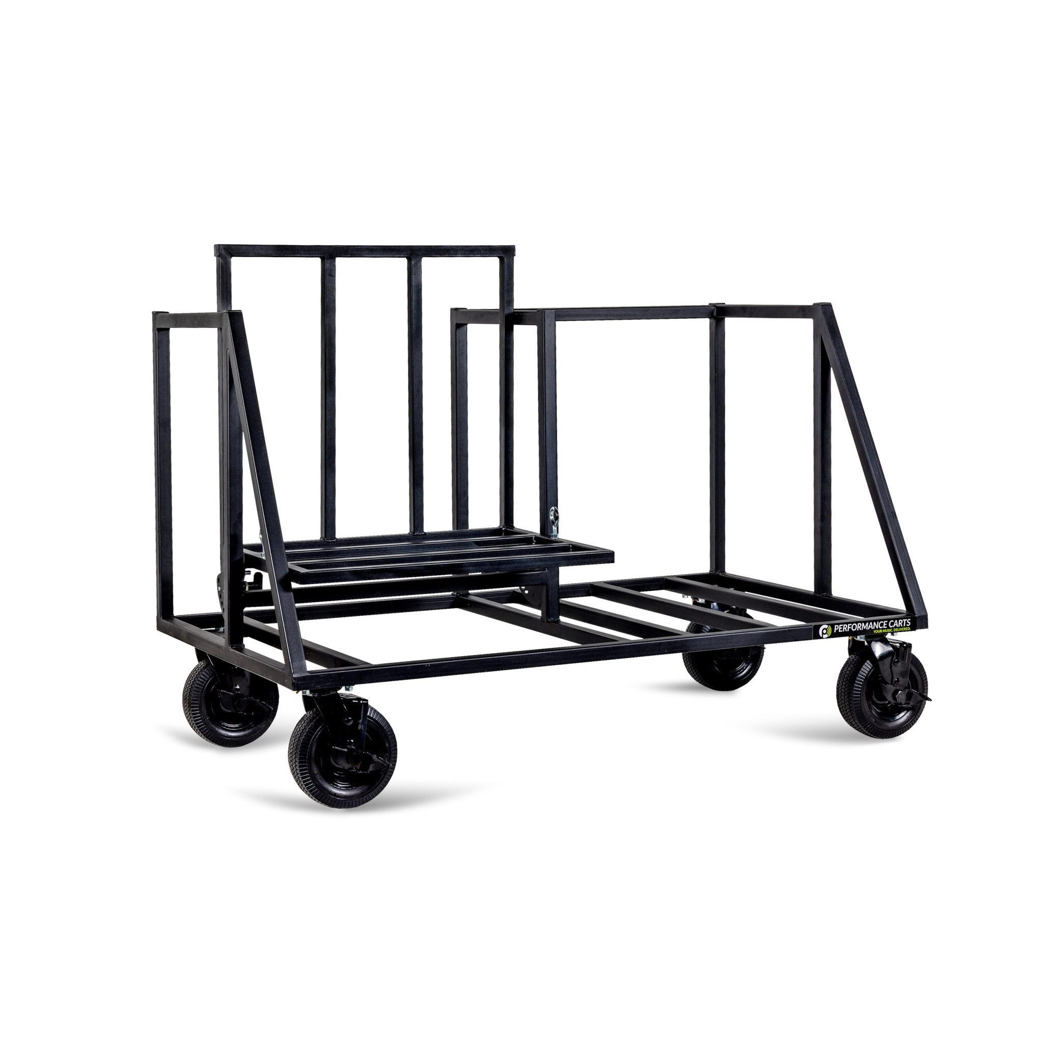 Performance Carts - Speaker Cart for Subwoofer & Full-Range Speaker in side-by-side configuration with tilt cradle PCS-200 left angle view