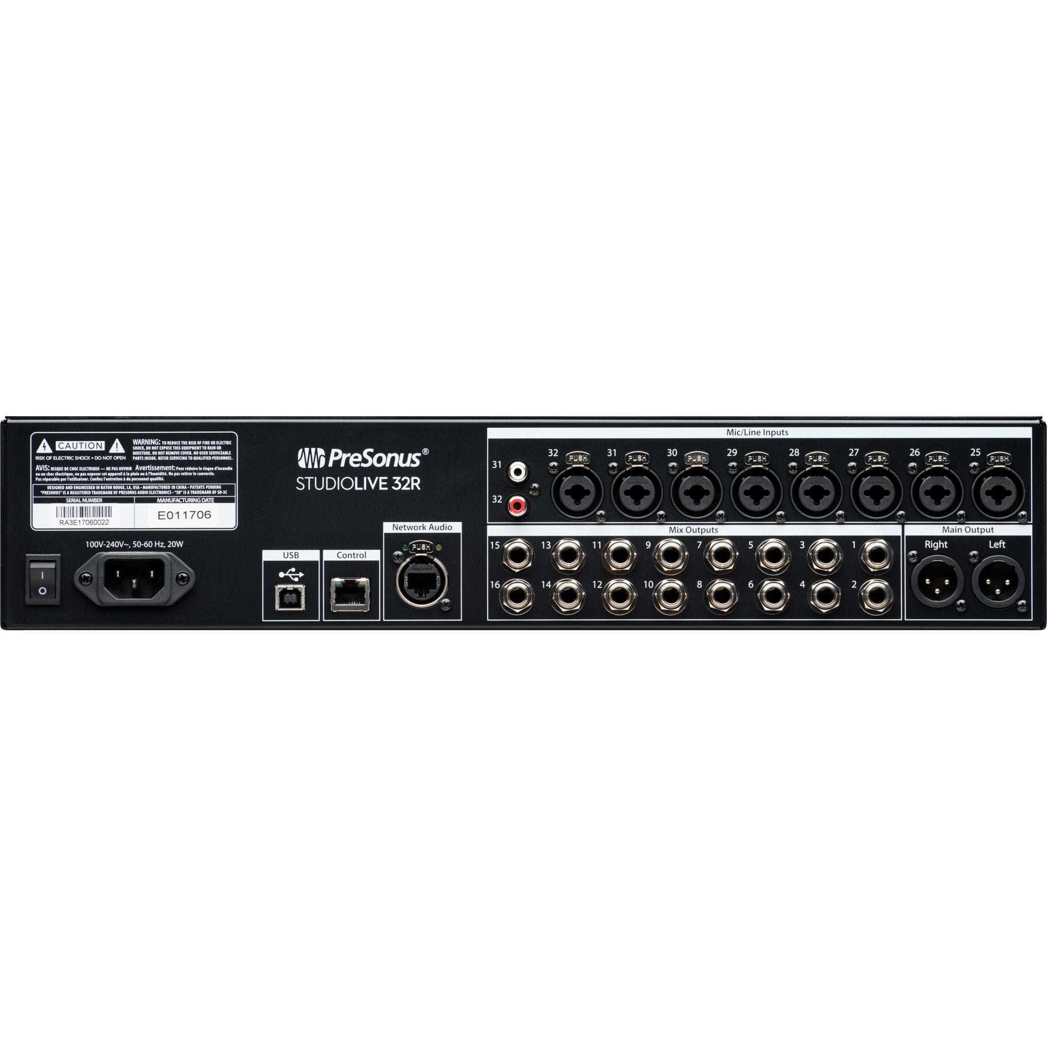 Presonus 32R StudioLive Digital Rack Mixer Rear Panel