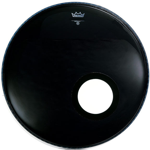Remo 24" Ebony Ambassador Resonant Bass Drum Head With Port Hole and Dynamo