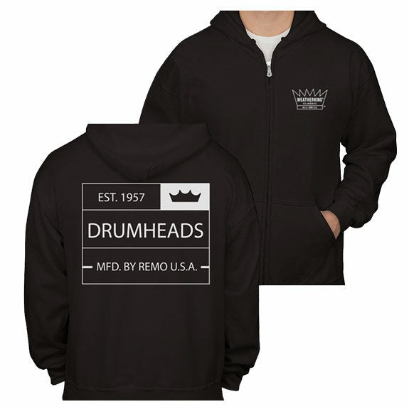 Small - Remo Classic Crown Full Zip Hooded Sweatshirt Black with White Logo