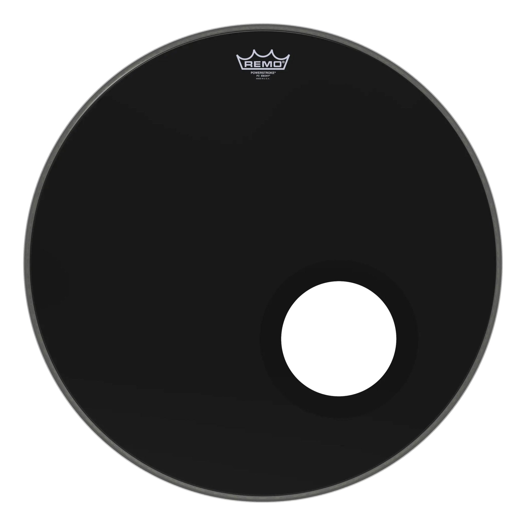 remo-powerstroke-p3-ebony-bass-drumhead-off-set-hole-22-front