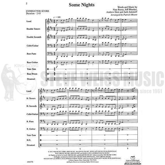 Ruess/Bhasker-Some Nights arr. Moore (SP)-Steel drs./DS/P /BG