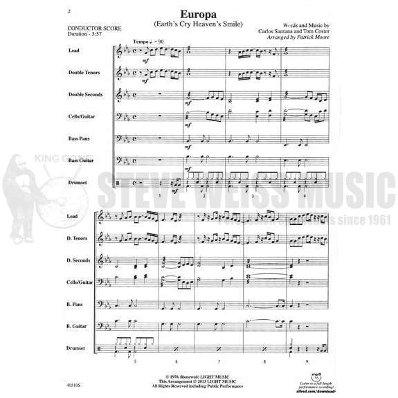 Santana/Coster-Europa arr. Moore (SP)-Steel drs/DS/ Opt. BG