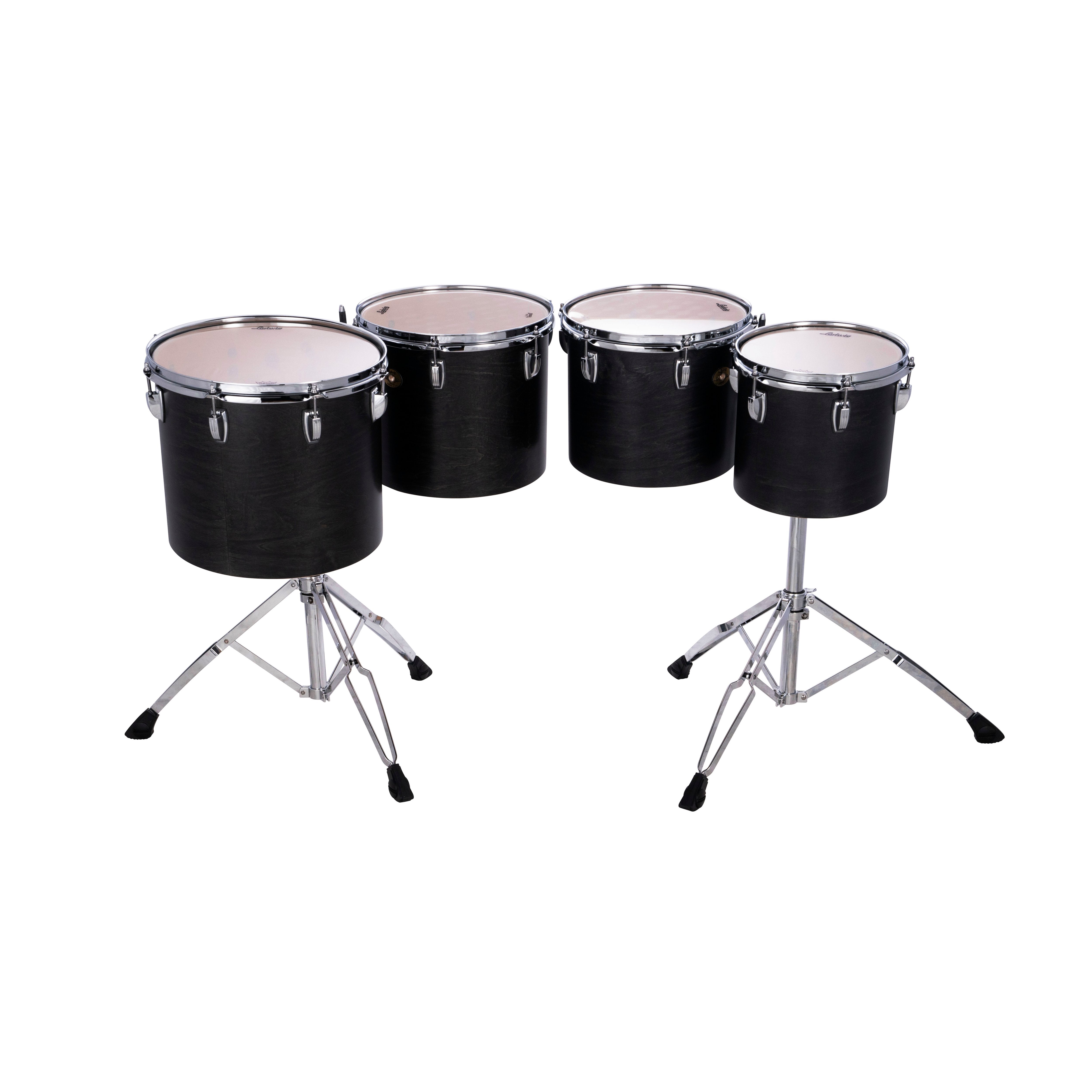 Set of 4 Ludwig Single-headed Concert Toms with LAP441TS Stands - 10"/12"/13"/14" - Black Cortex