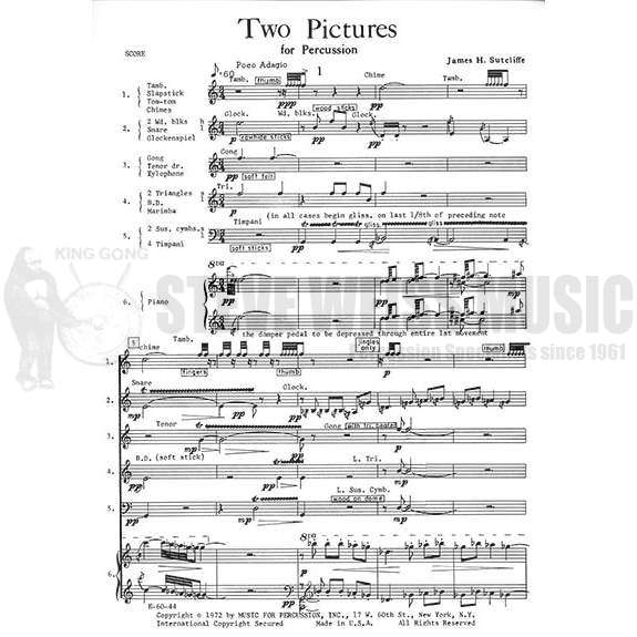 Sutcliffe-Two Pictures for Percussion (SP)-P/C/B/X/M/4T/PN