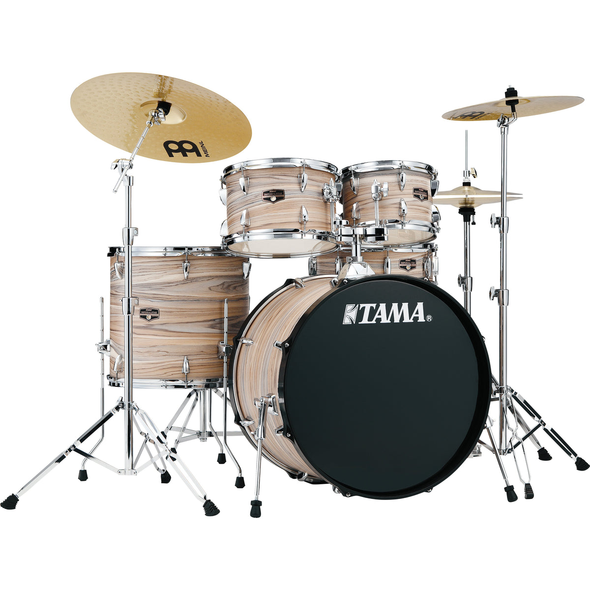 Tama Imperialstar 5-piece Drum Set with Hardware and Meinl HCS Cymbals - 22" Bass Drum - Natural Zebrawood Wrap